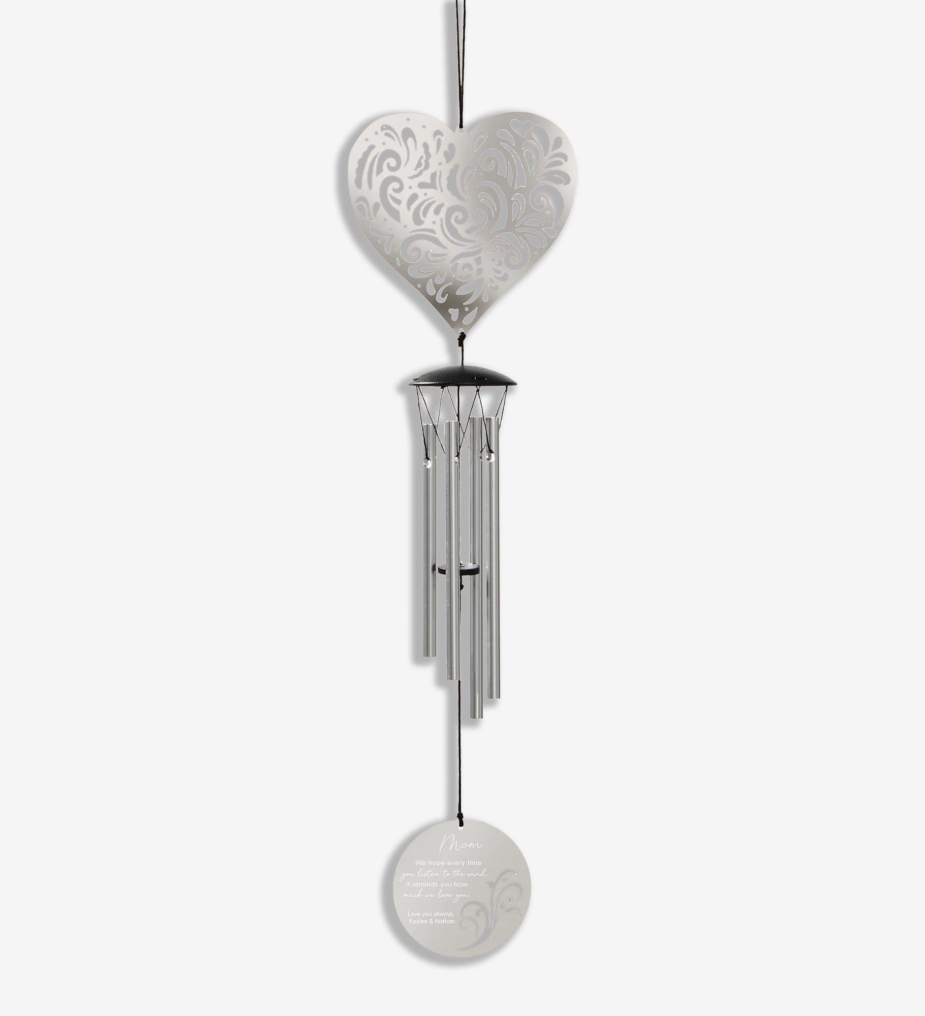 Love For Mom Personalized Flourish Heart Wind Chime