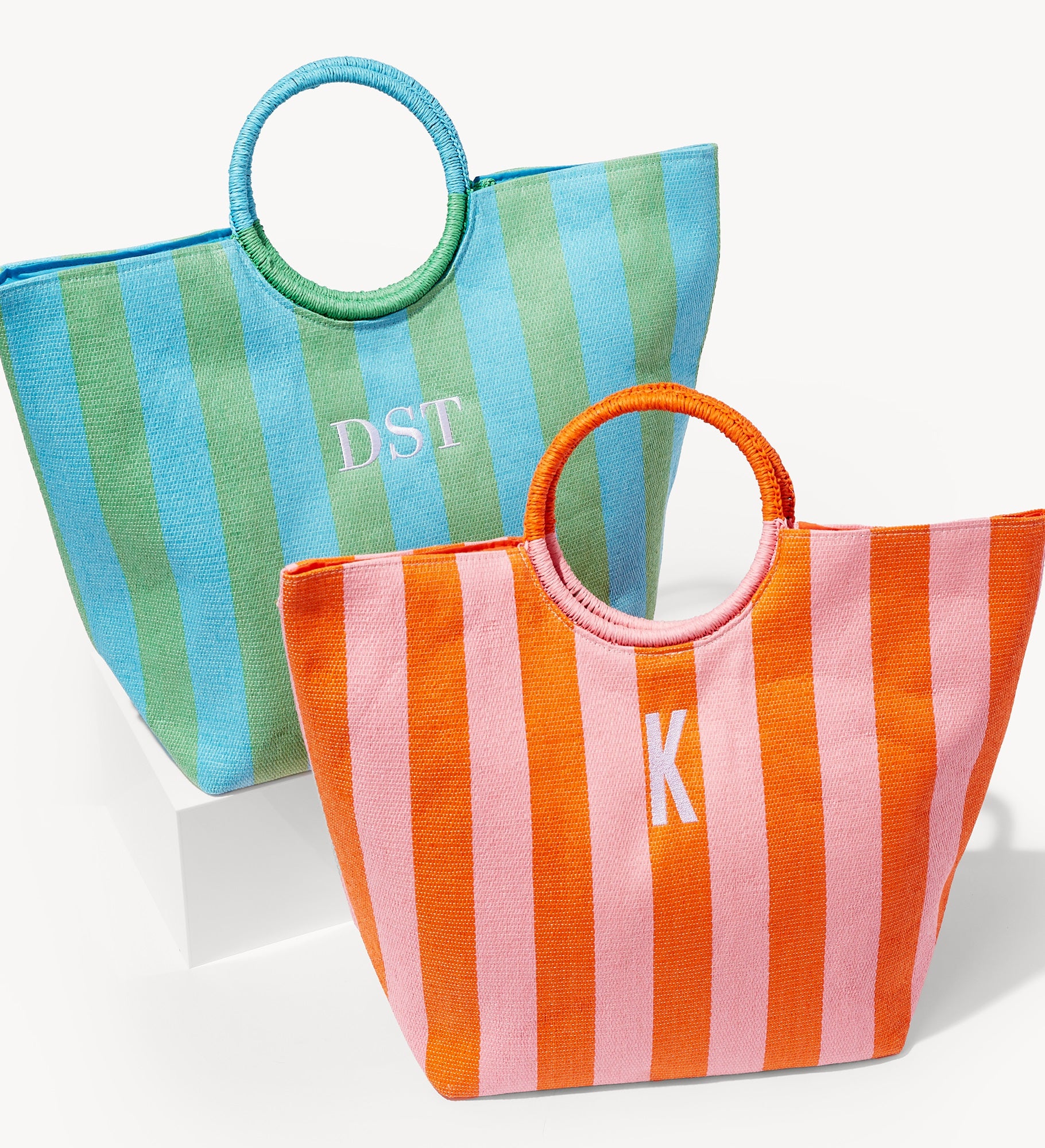 Tropical Tides Embroidered Paper Straw Striped Bag