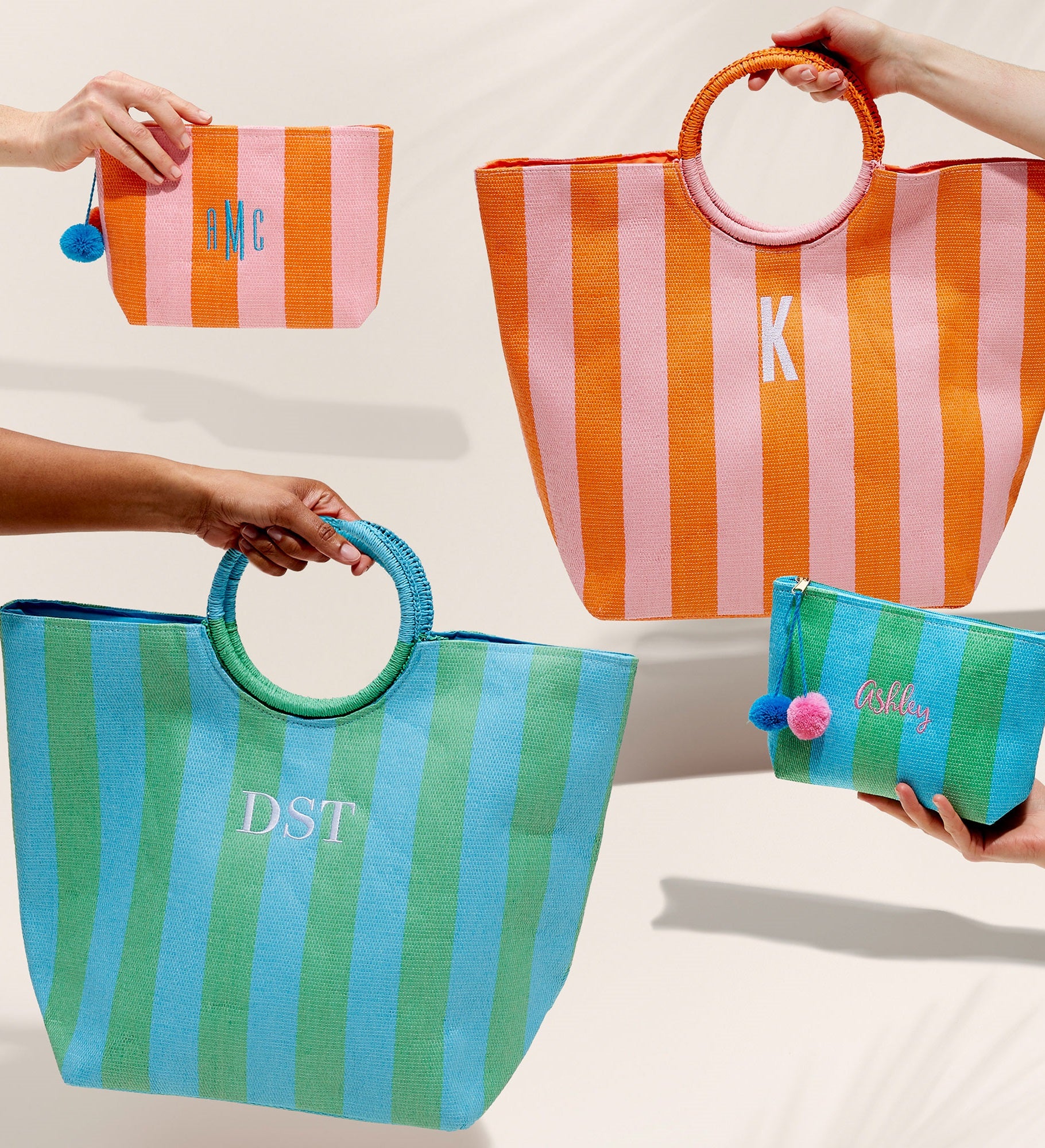 Tropical Tides Embroidered Paper Straw Striped Bag