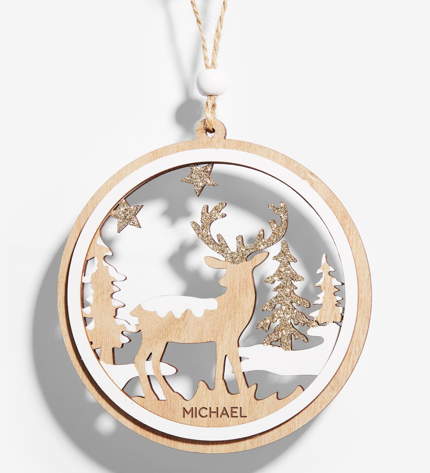 Rustic Reindeer Personalized Wood Ornament 