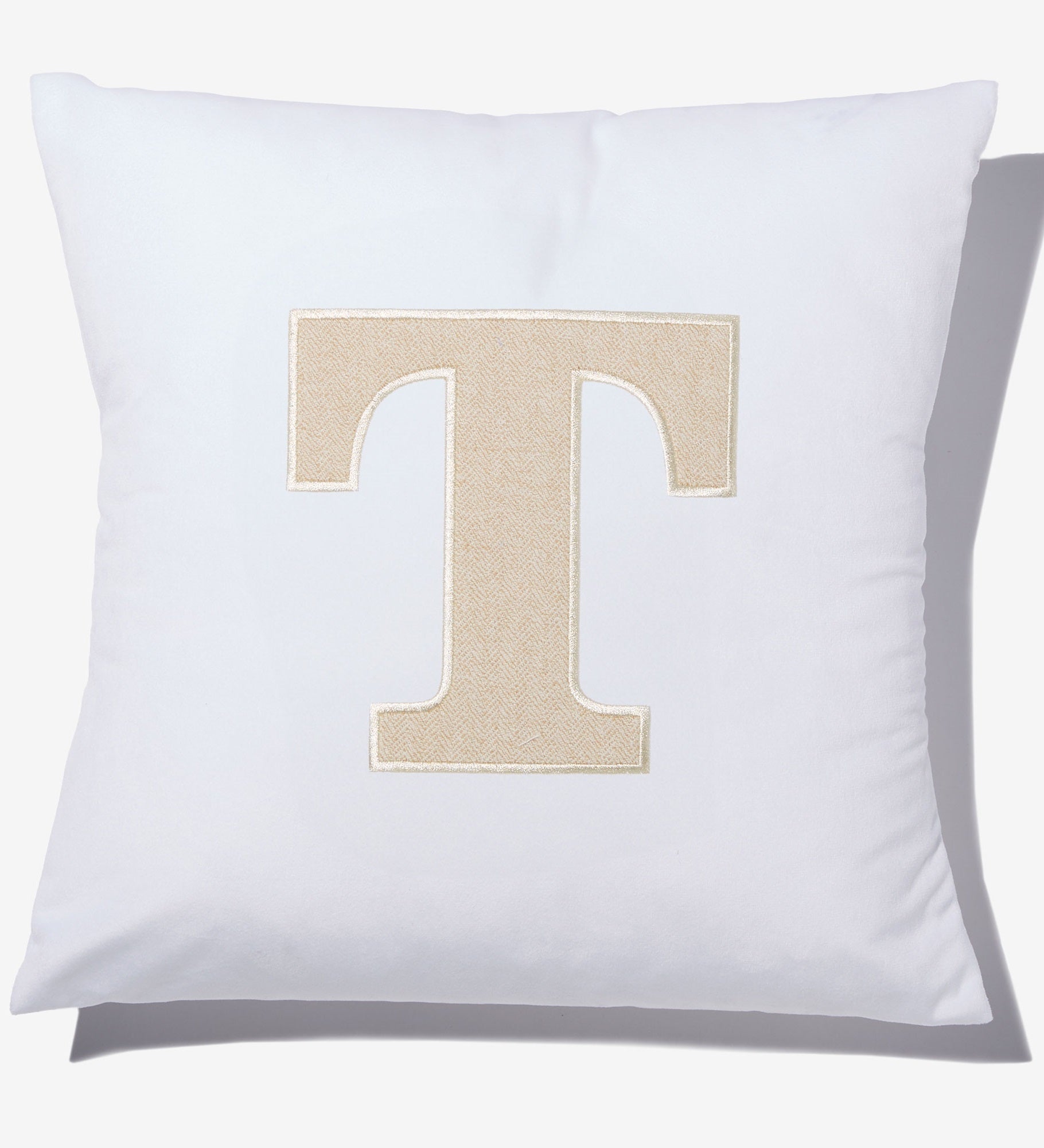 Natural Initial Embroidered Applique Throw Pillow