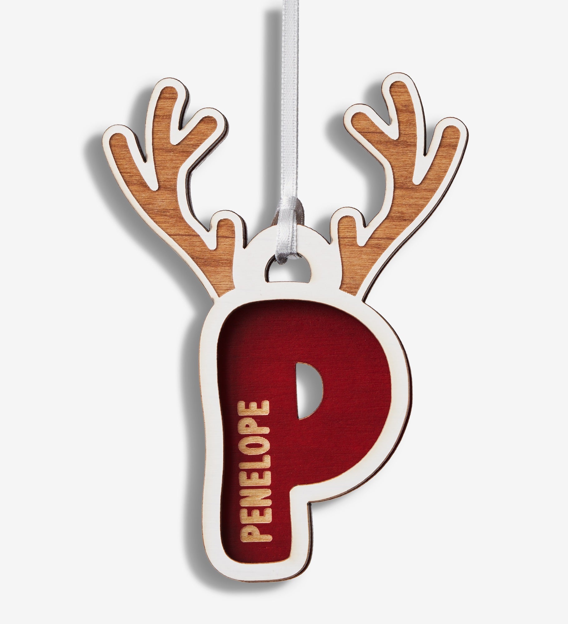 Reindeer Initial Personalized 2 Piece Wood Ornament