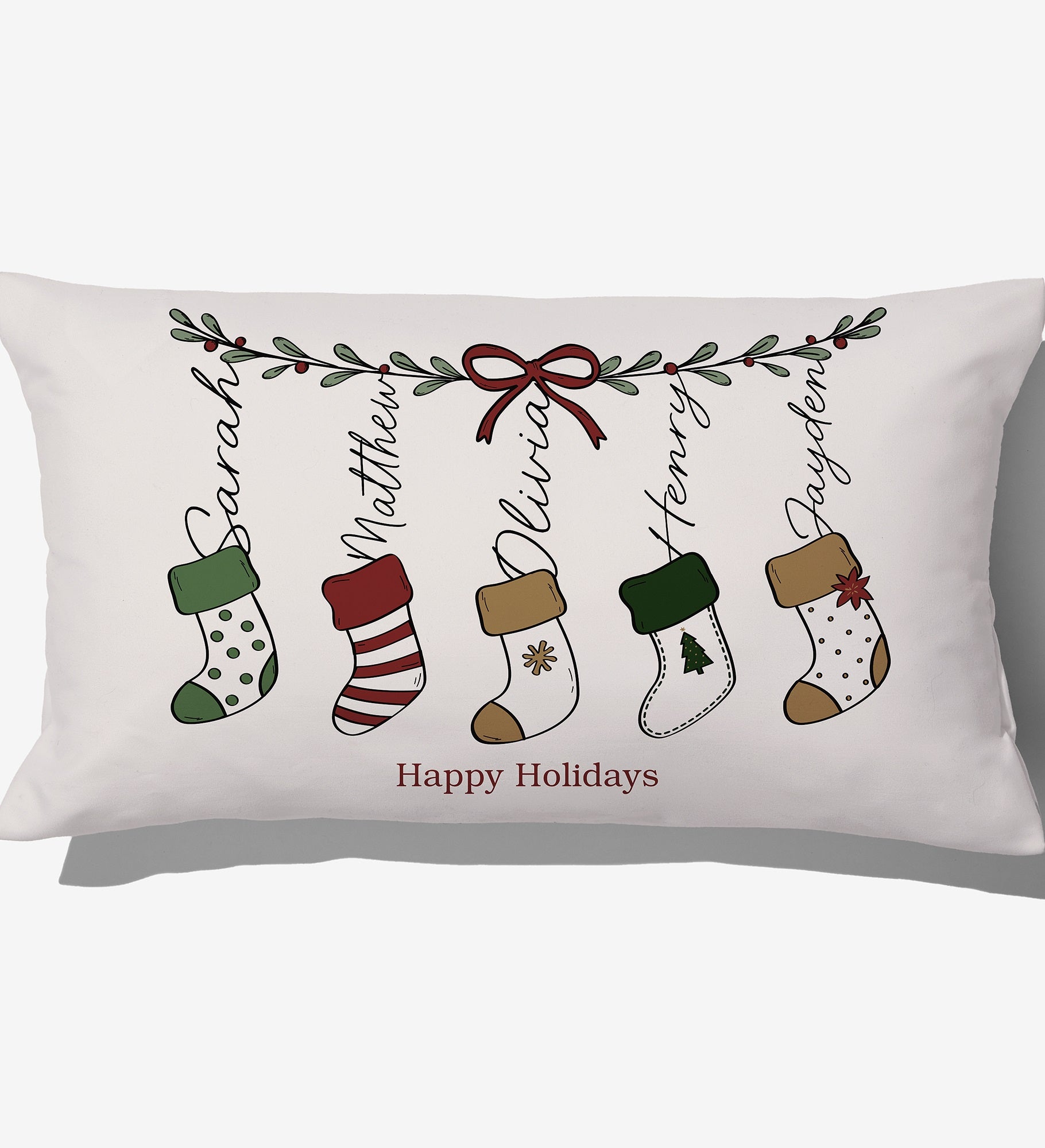 Merry Little Stockings Personalized Lumbar Throw Pillow
