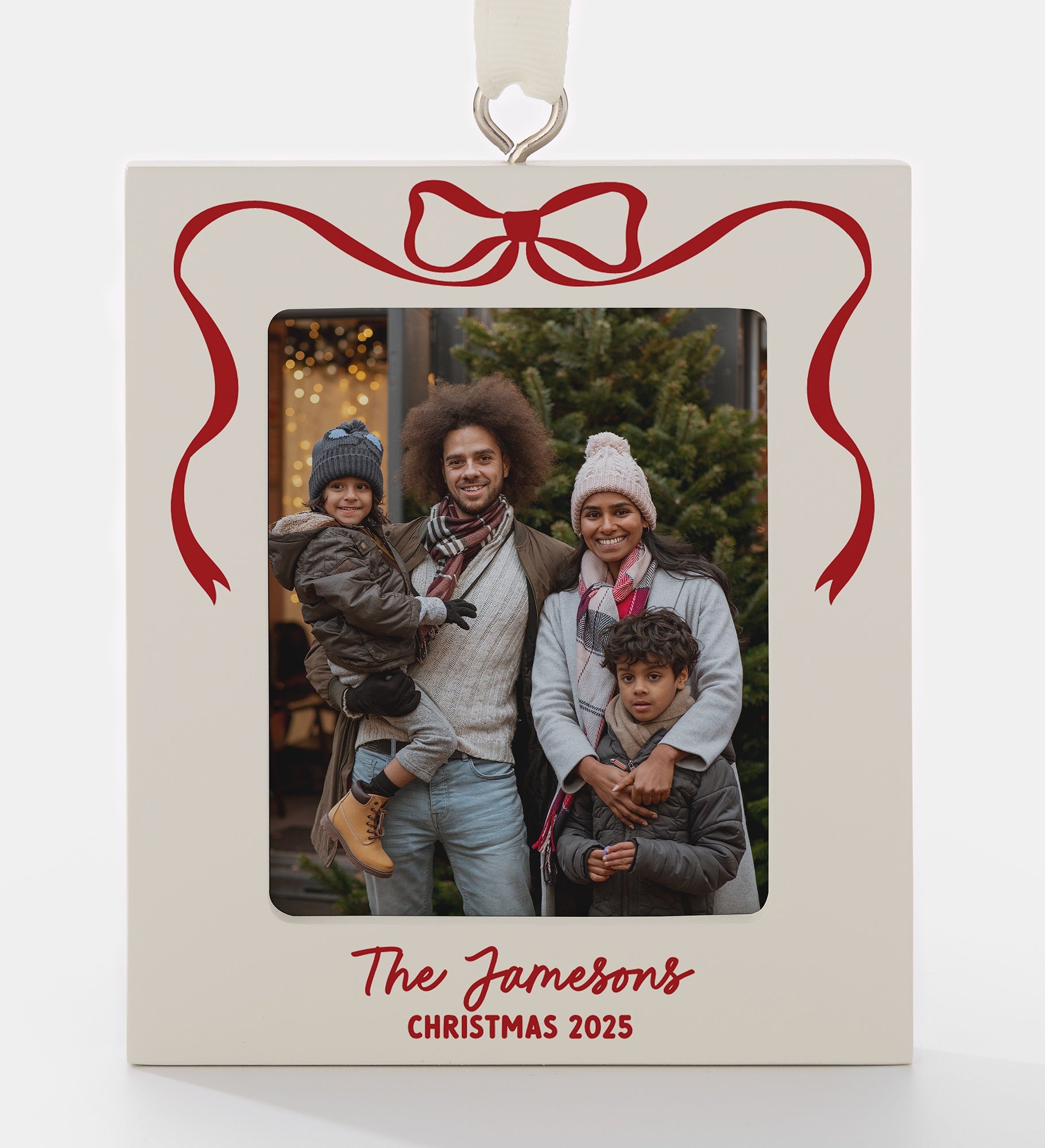 Christmas Bow Personalized Picture Frame Ornament 