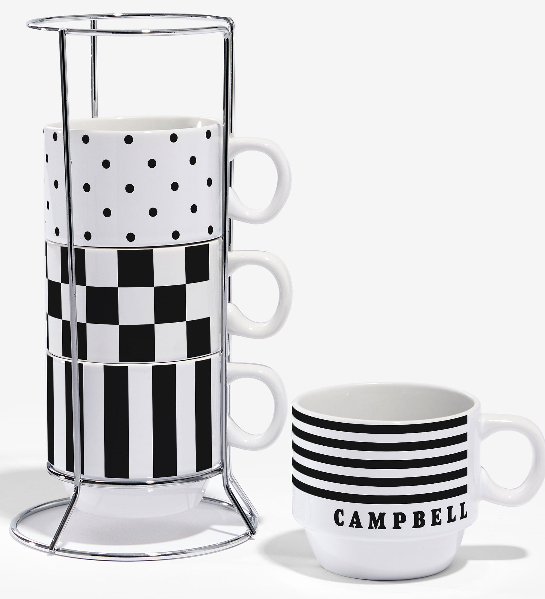 Black & White Personalized 6oz Stackable Mug Set of 4