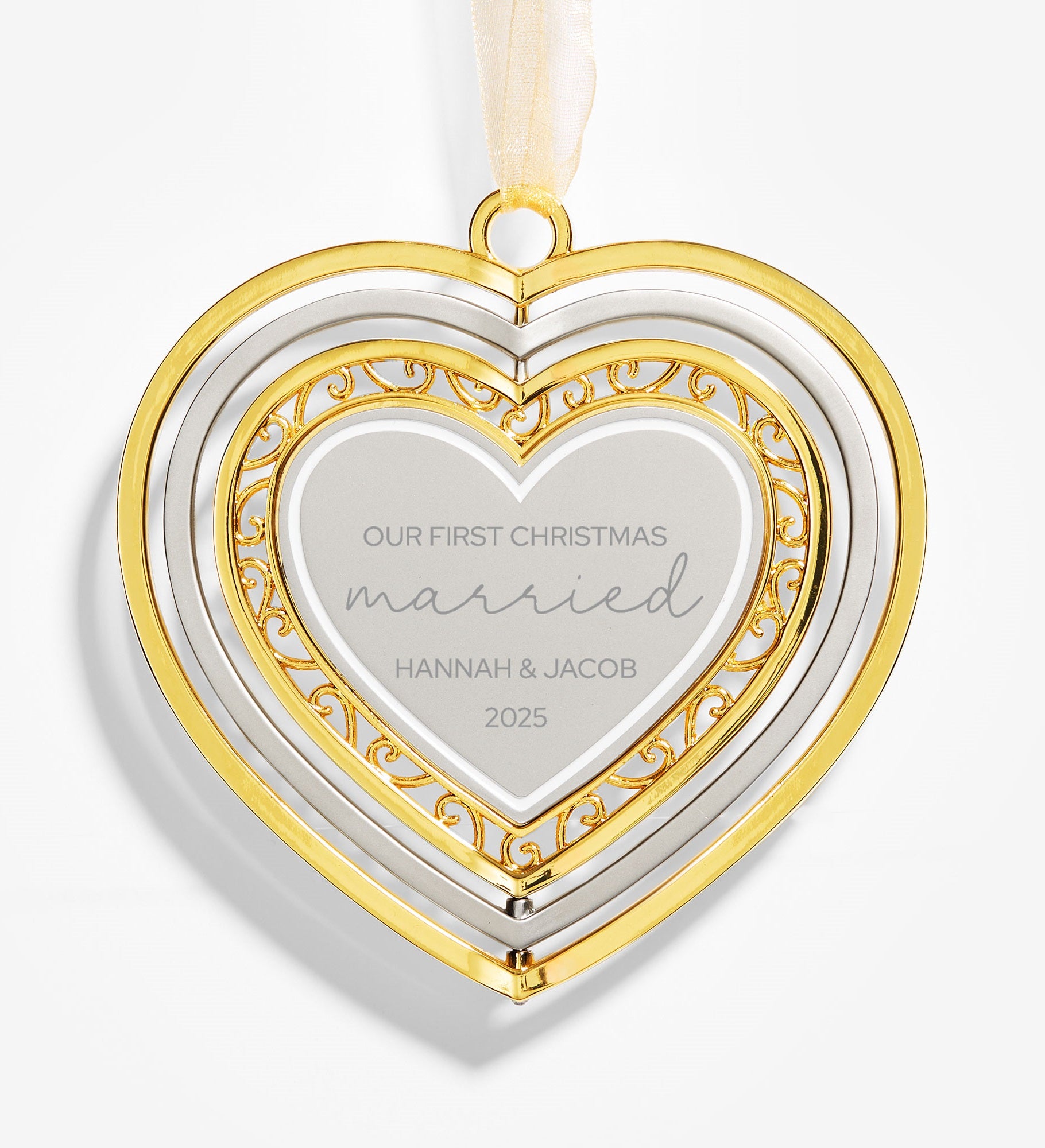 Wedding Engraved Spinning Metal Heart Ornament
