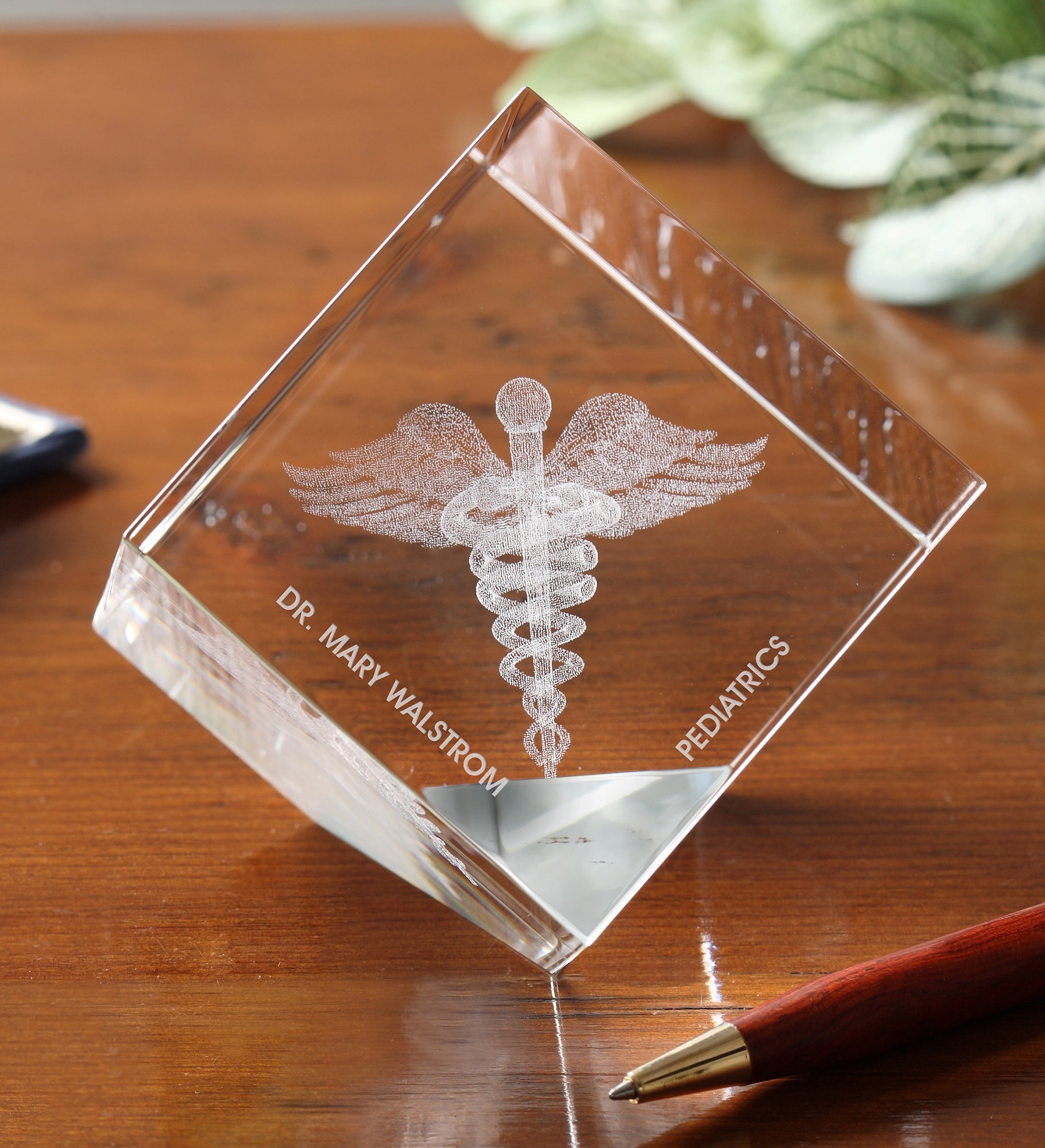 Caduceus 3-D Personalized Crystal Sculpture