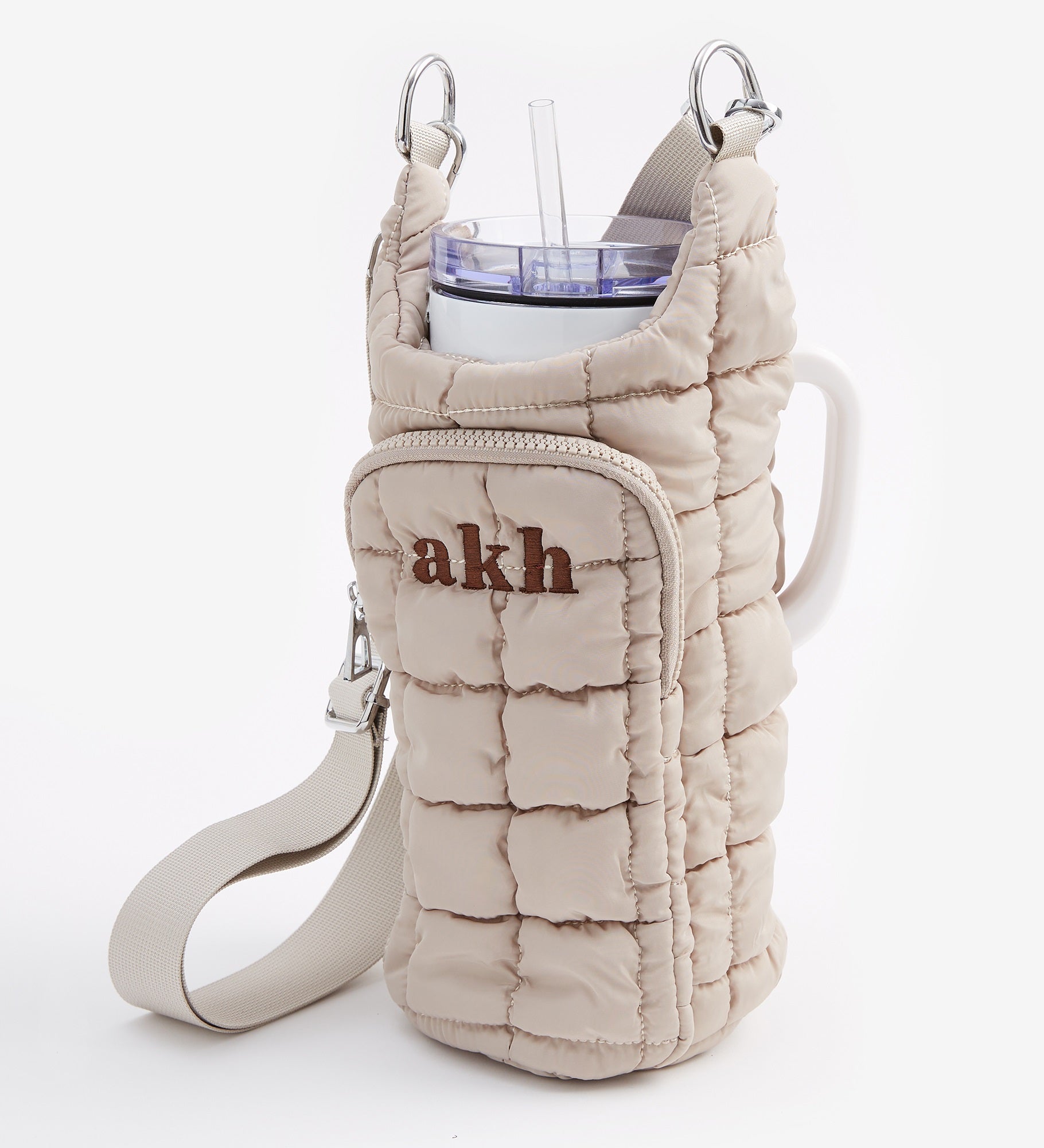 Embroidered Monogram Quilted Tumbler Carrier Bag