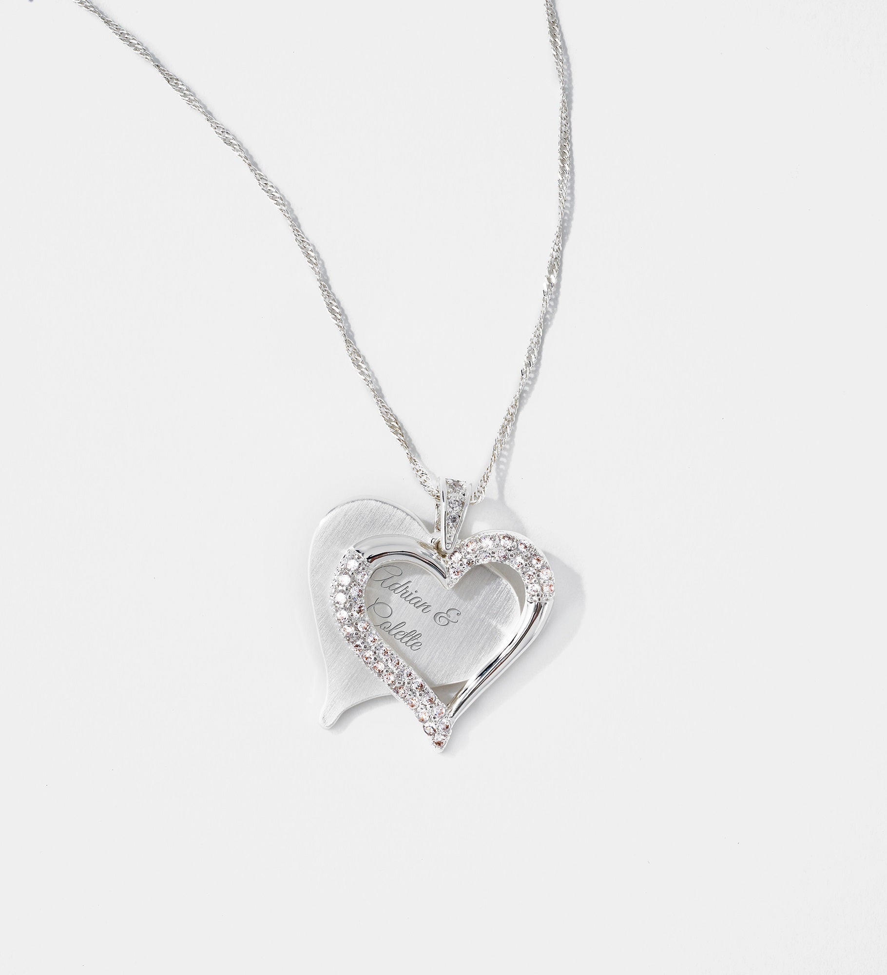 Engraved Silver Brushed Heart Swing Necklace