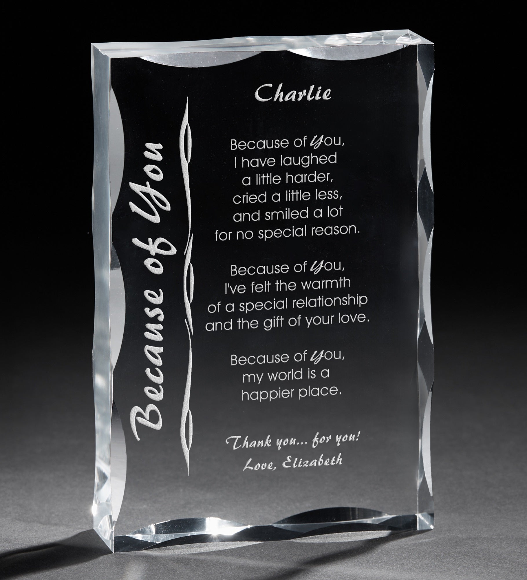 Because Of You Personalized Keepsake