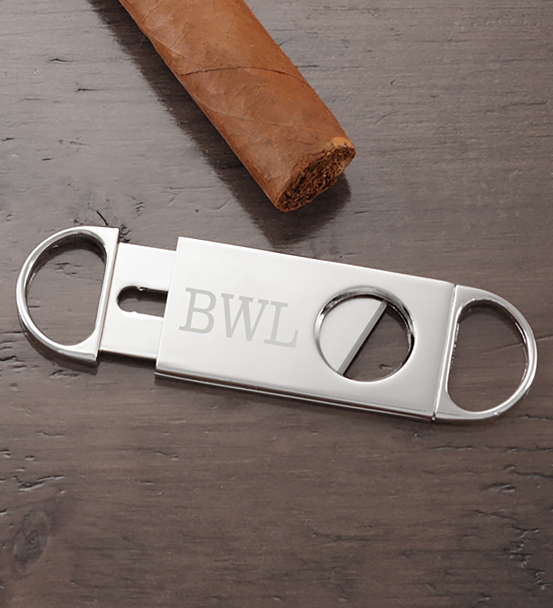 Engraved Silver Cigar Case and Cutter 