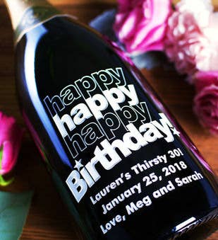 Triple Happy Birthday Personalized Wine Bottle