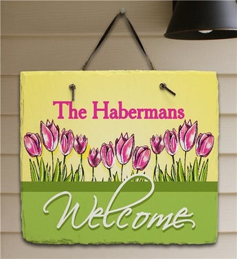 Spring Tulips Personalized Welcome Plaque
