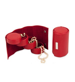 Red Leatherette 3 Level Jewelry Roll with Snap Closure