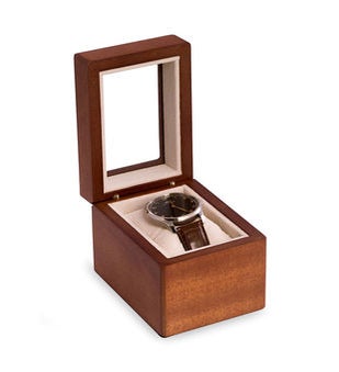 Cherry Wood Single Watch Box with Glass Top Velour Lining  Pillow