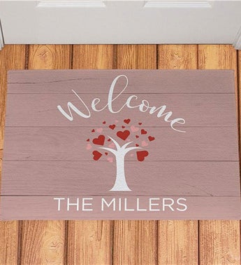 Personalized Welcome Hearts Tree Doormat
