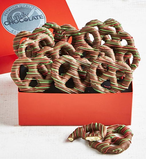 Simply Chocolate Holiday Chocolate Pretzel Twists
