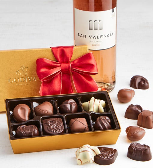 Godiva 8pc Holiday Ballotin with Rosé Wine