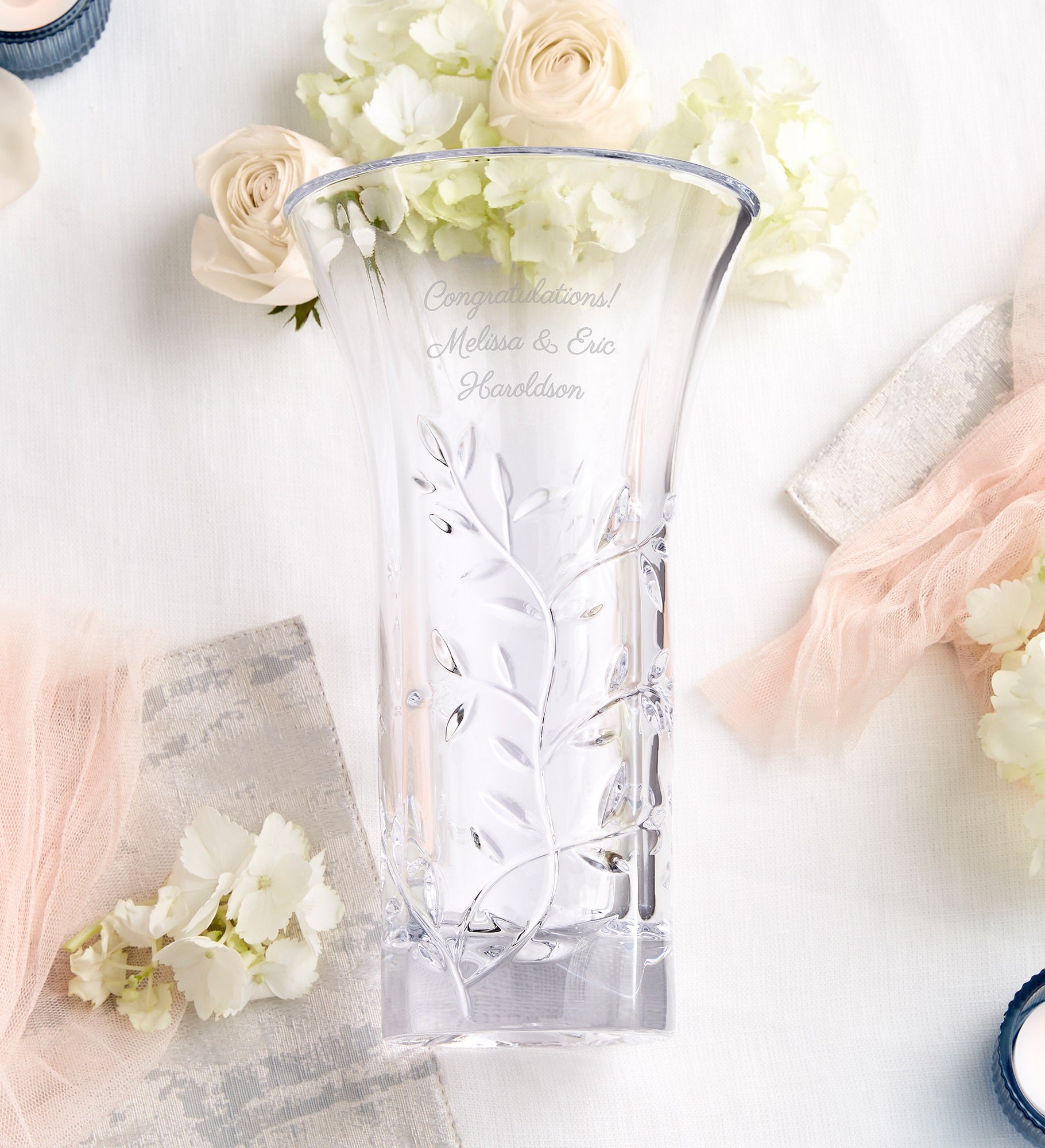 Vera Wang Engraved Crystal Leaf Vase for Weddings & Anniversaries