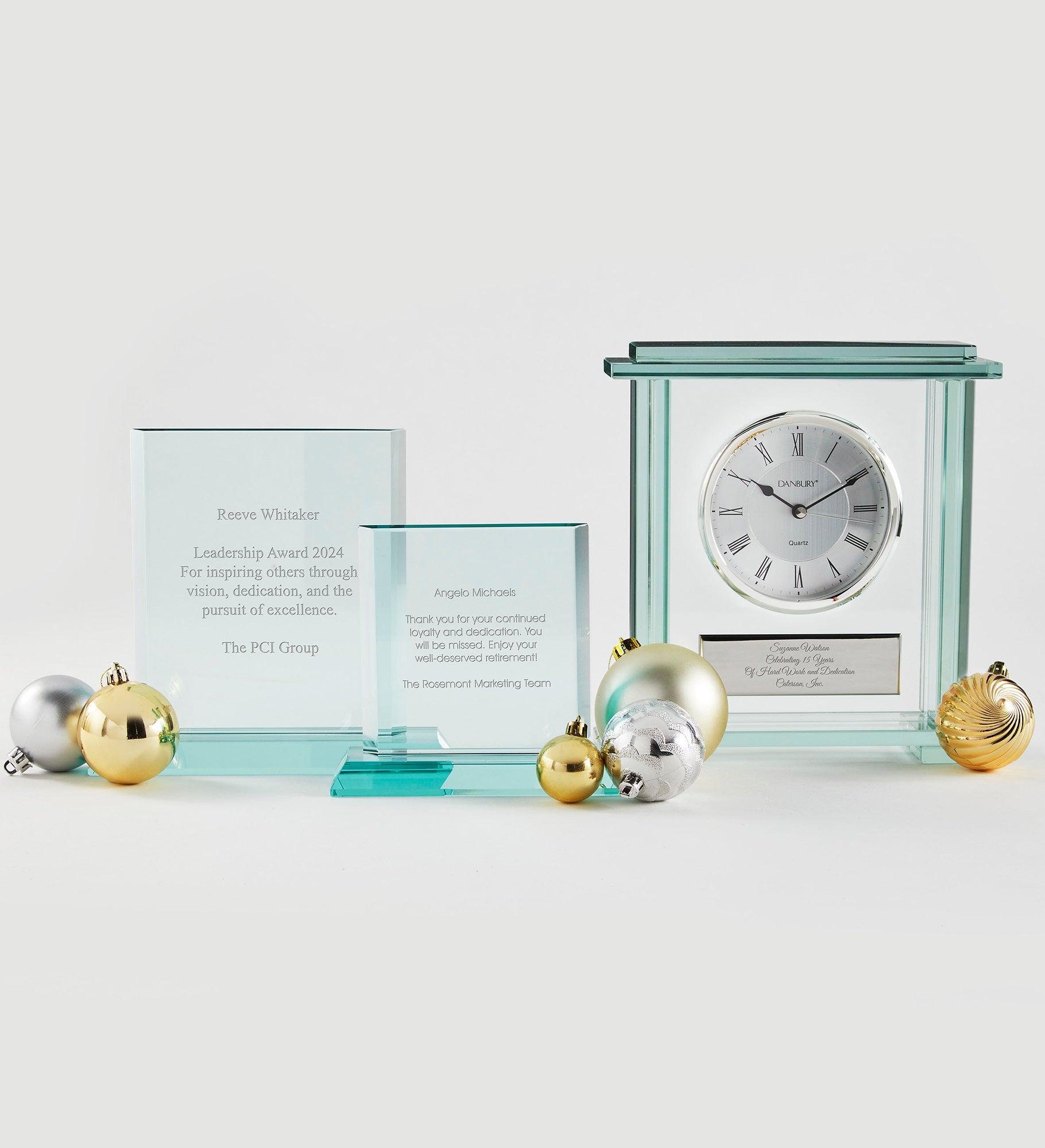 Engraved Recognition Jade Glass Clock