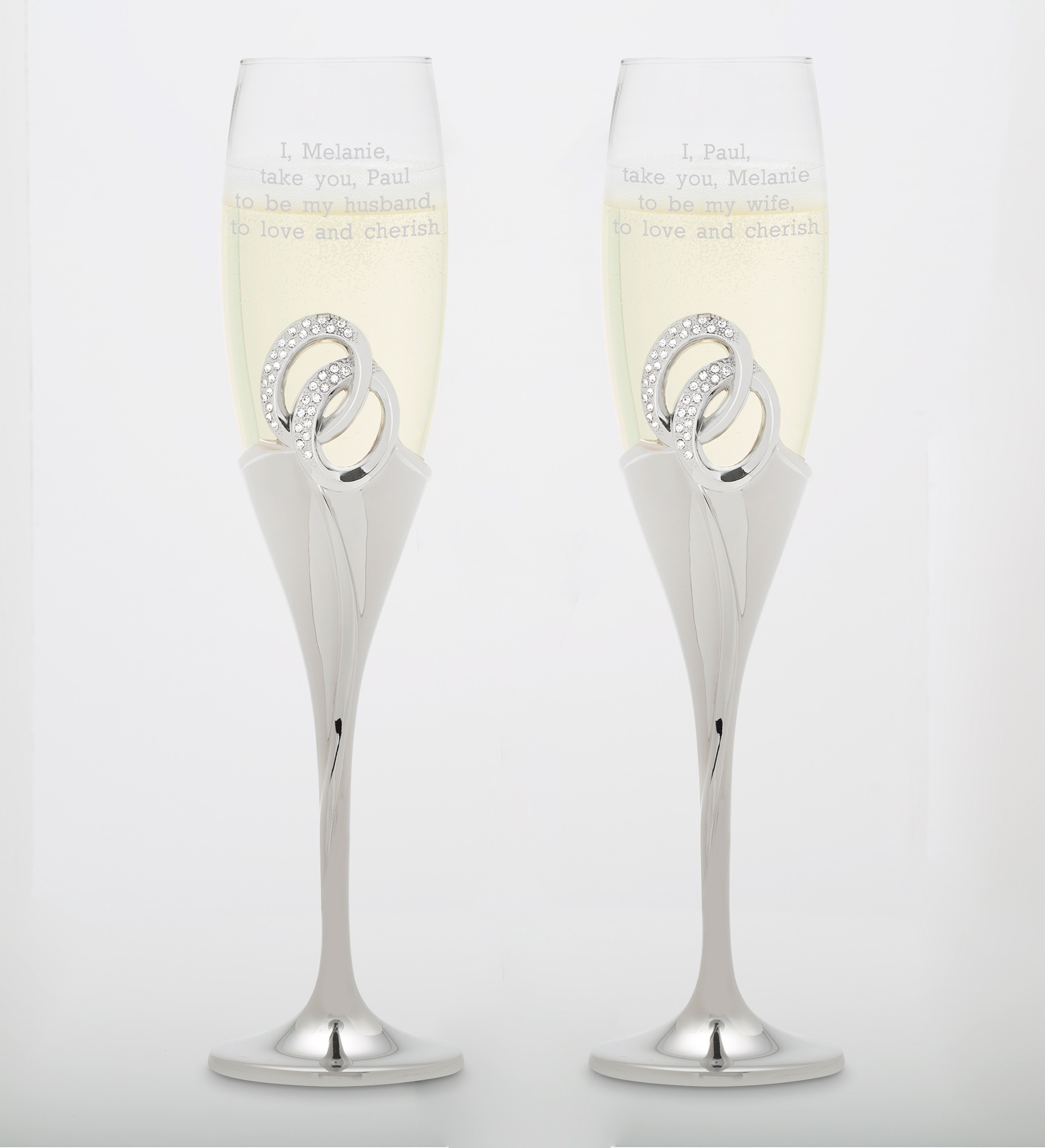 Engraved Double Rings Wedding Flute Set