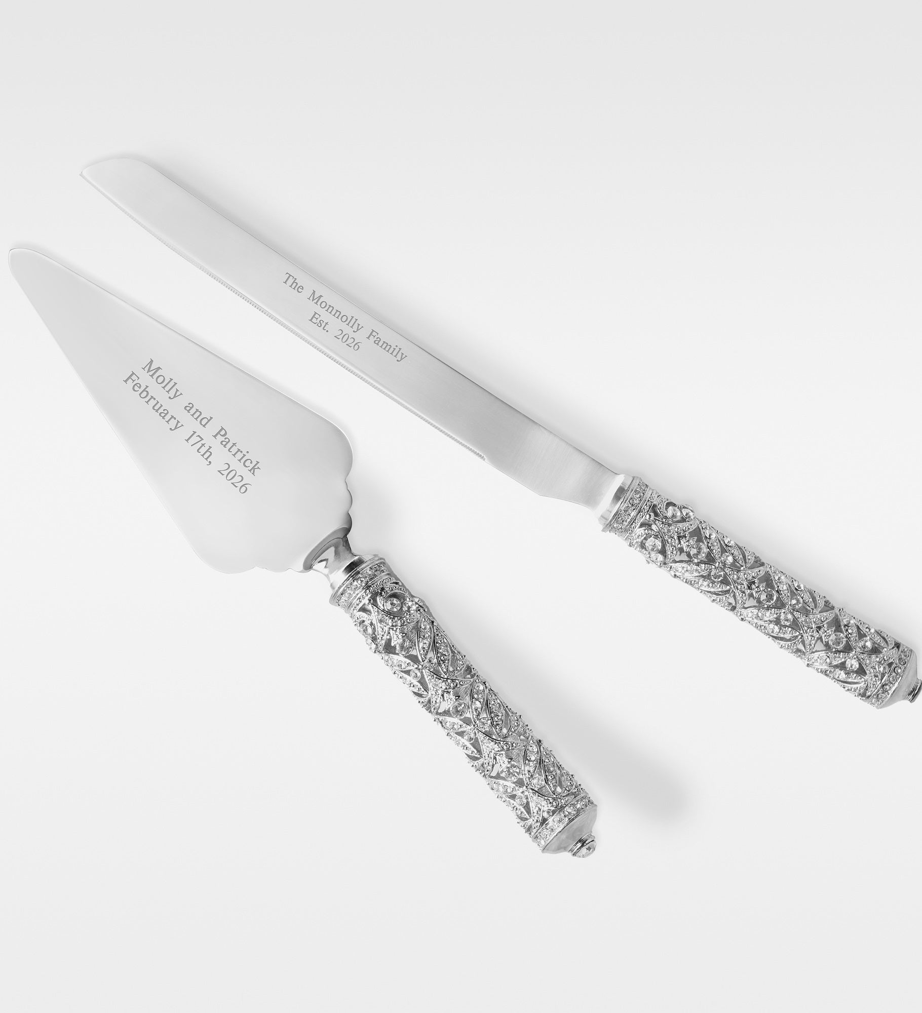 Engraved Cathedral Jeweled Wedding Cake Server Set 