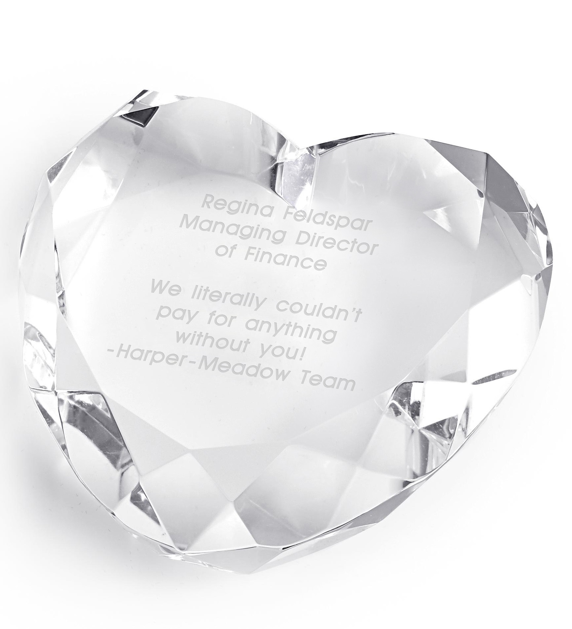  Engraved Crystal Heart Paperweight for the Boss