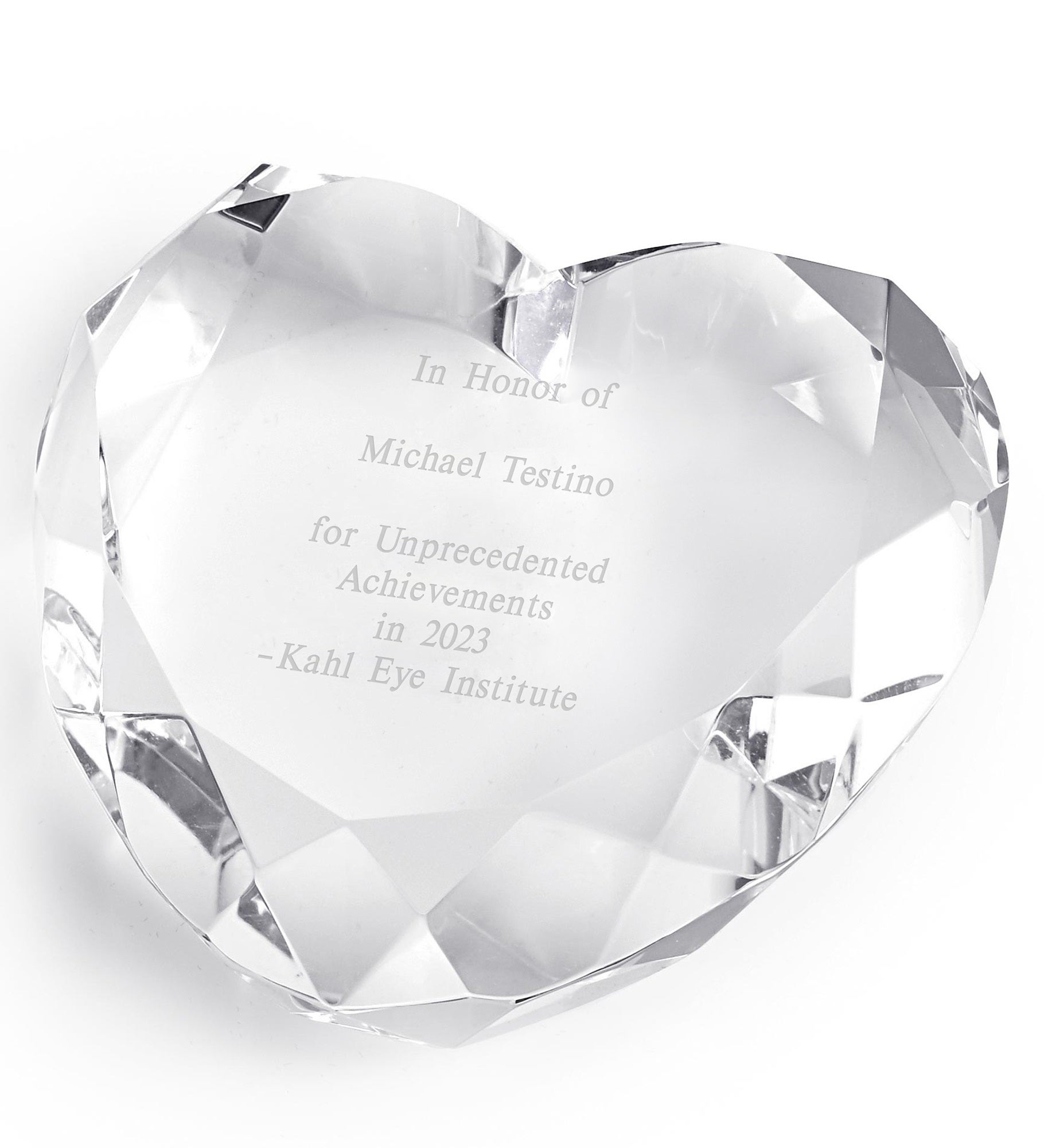 Engraved Recognition Crystal Heart Paperweight