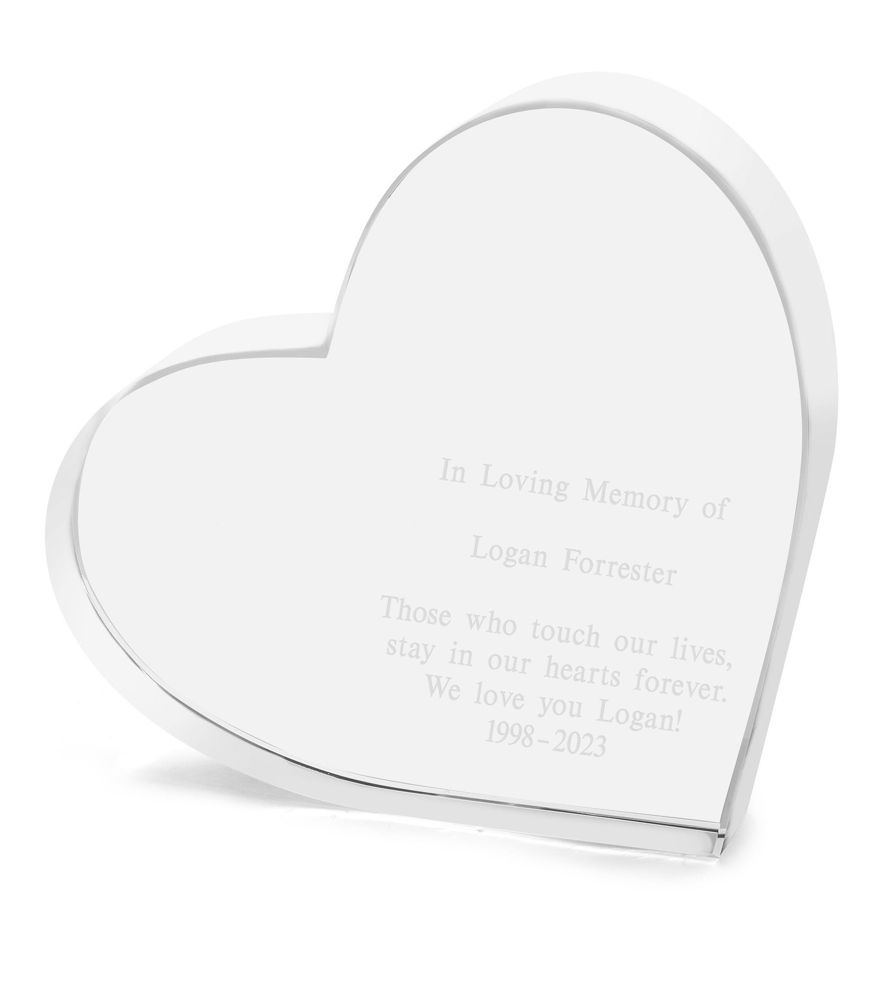 Engraved Crystal Memorial Heart Keepsake