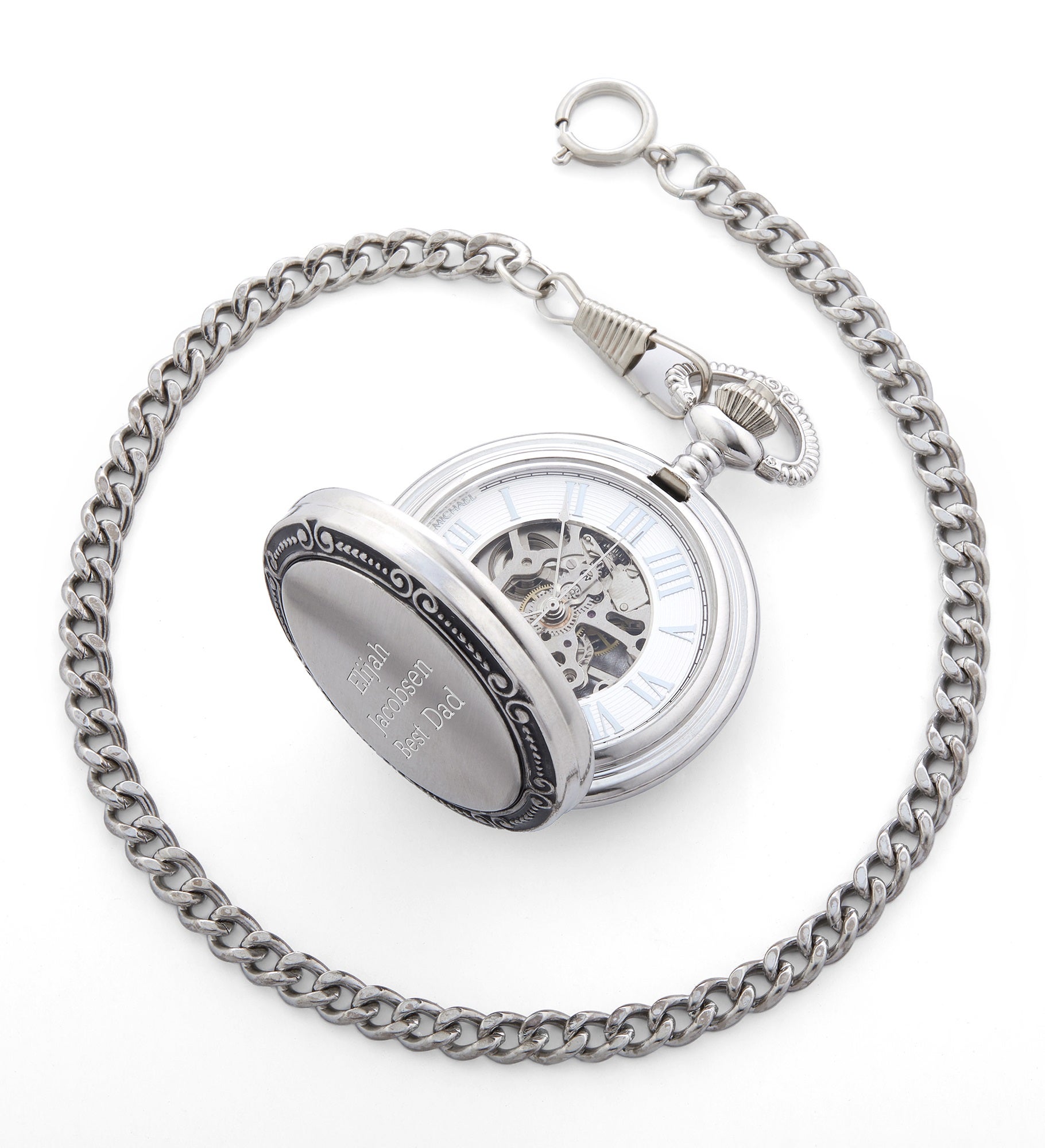 Engraved Silver Photo Memento Pocket Watch and Box