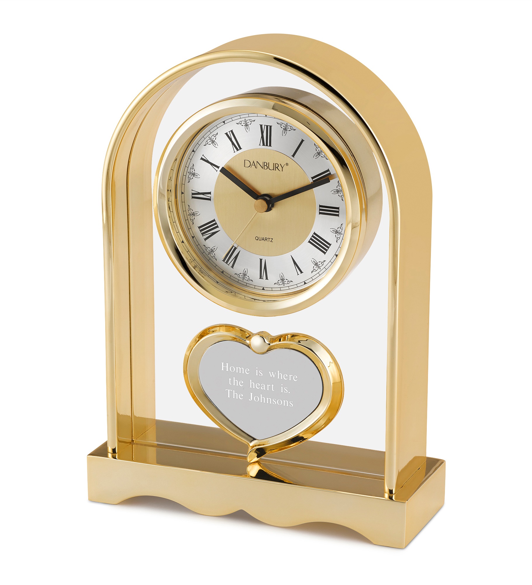 Engraved Gold Arch and Heart Mantel Clock