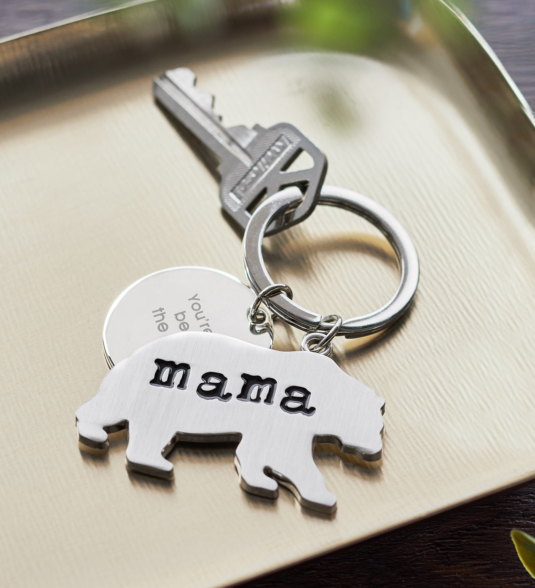Kittenish Engraved Mama Bear Keychain for Mom