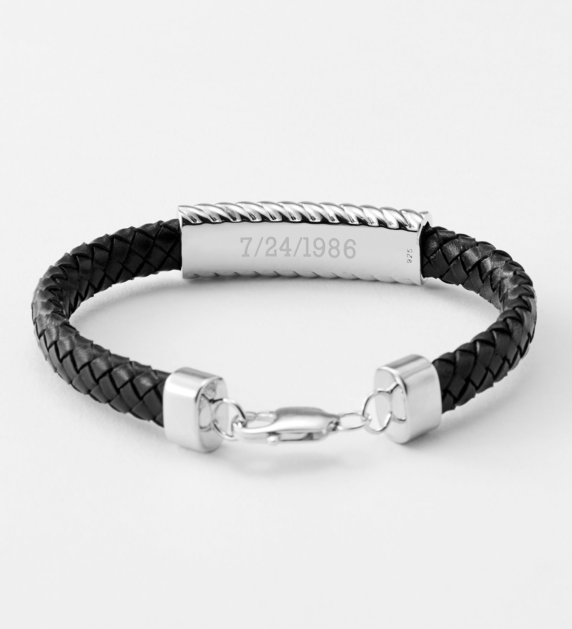 Engraved Sterling and Leather ID Bracelet