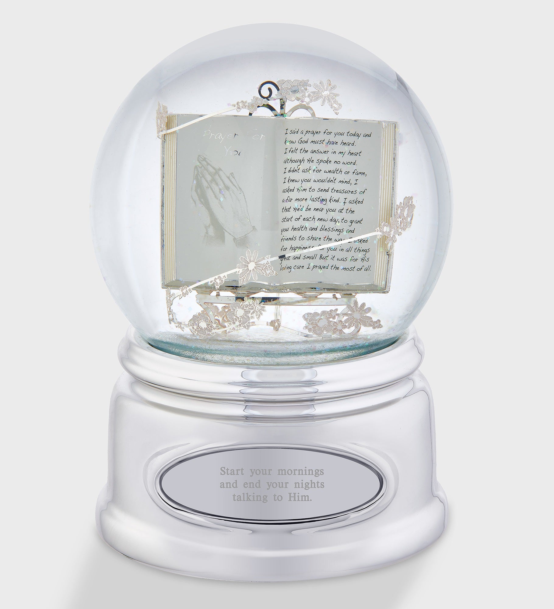 Engraved Praying Hands Snow Globe 