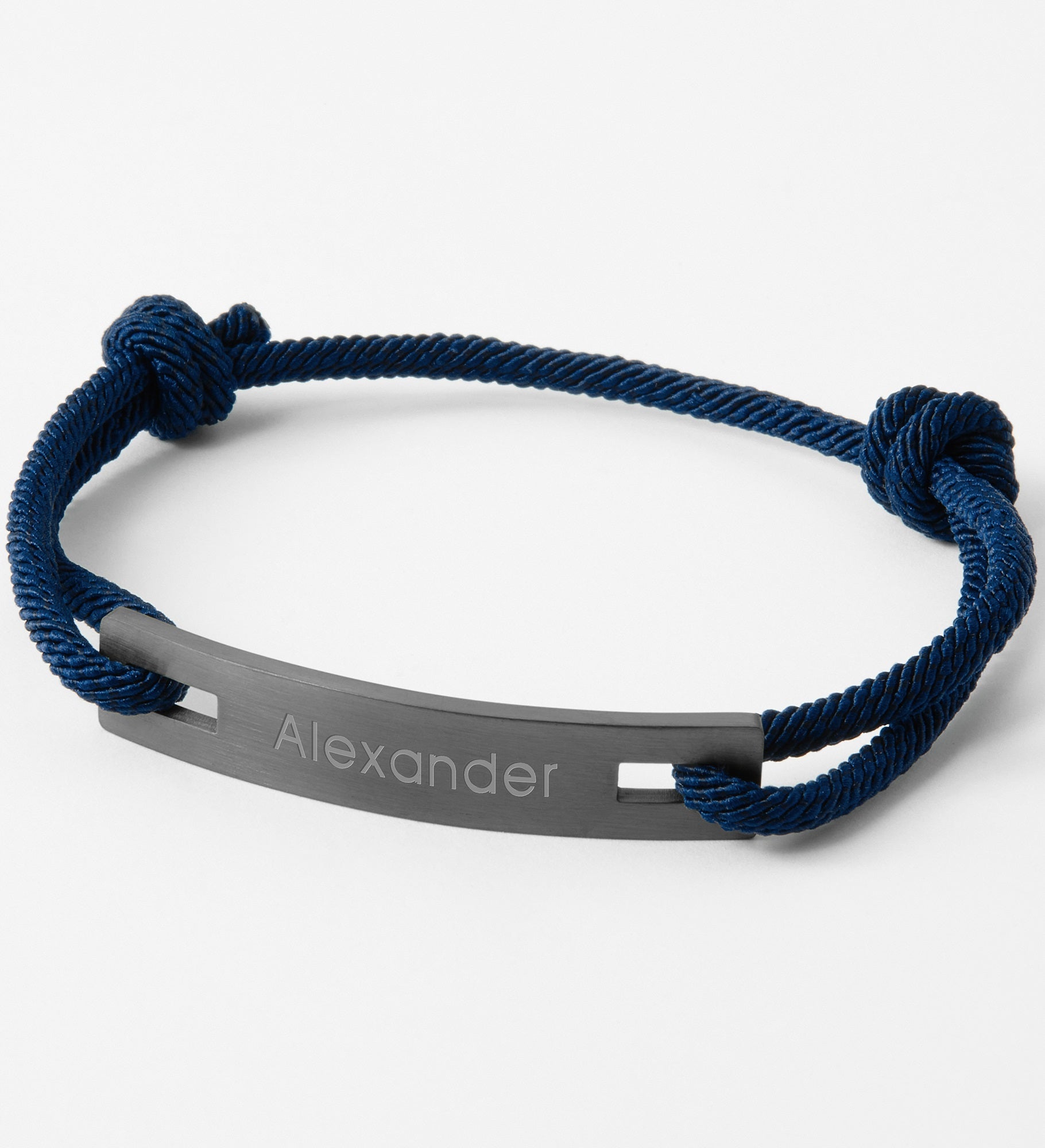 Engraved Navy and Stainless ID Cord Bracelet for Him