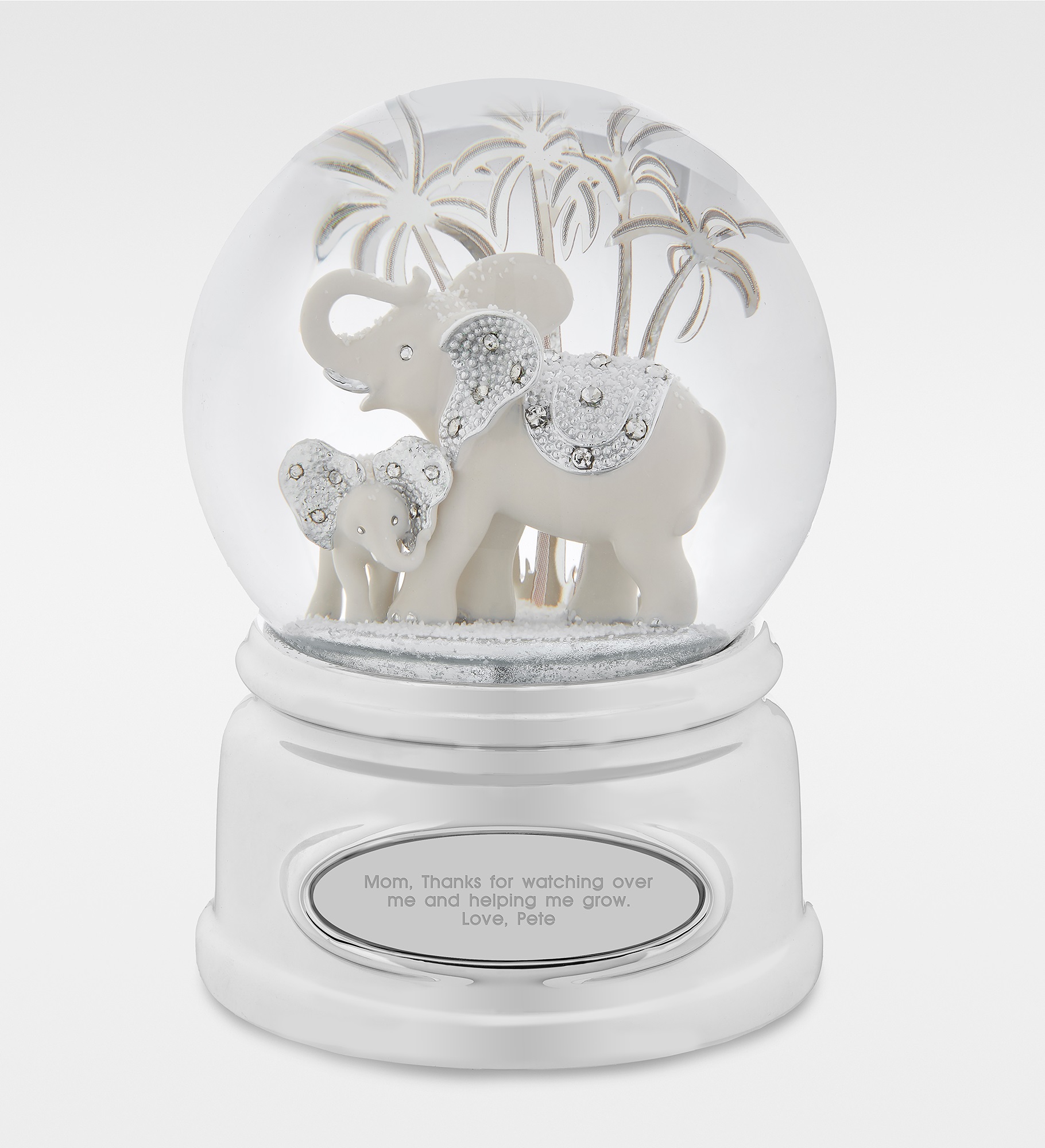 Engraved Elephant Mom and Baby Snow Globe