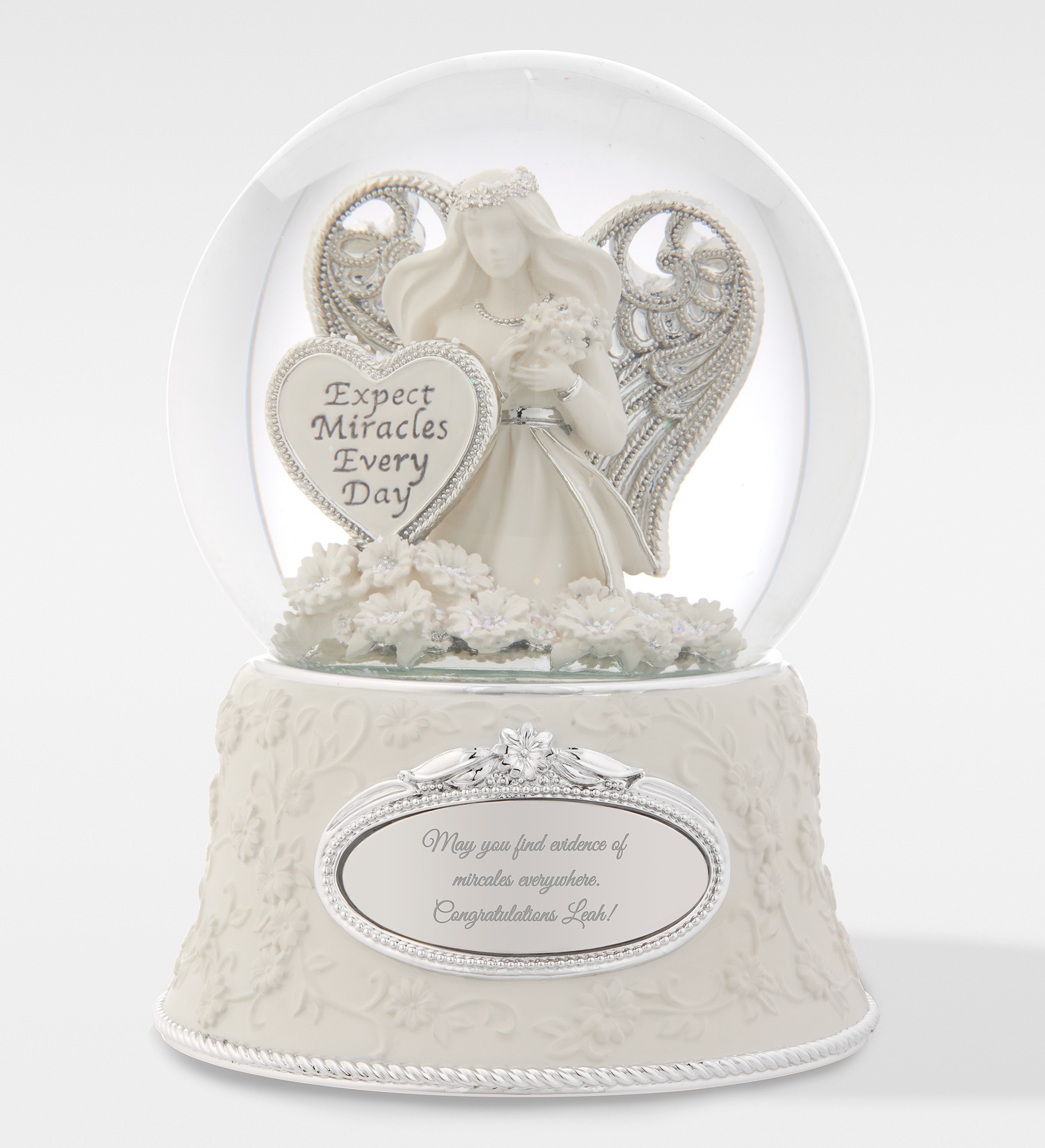 Engraved "Expect Miracles" Angel Snow Globe