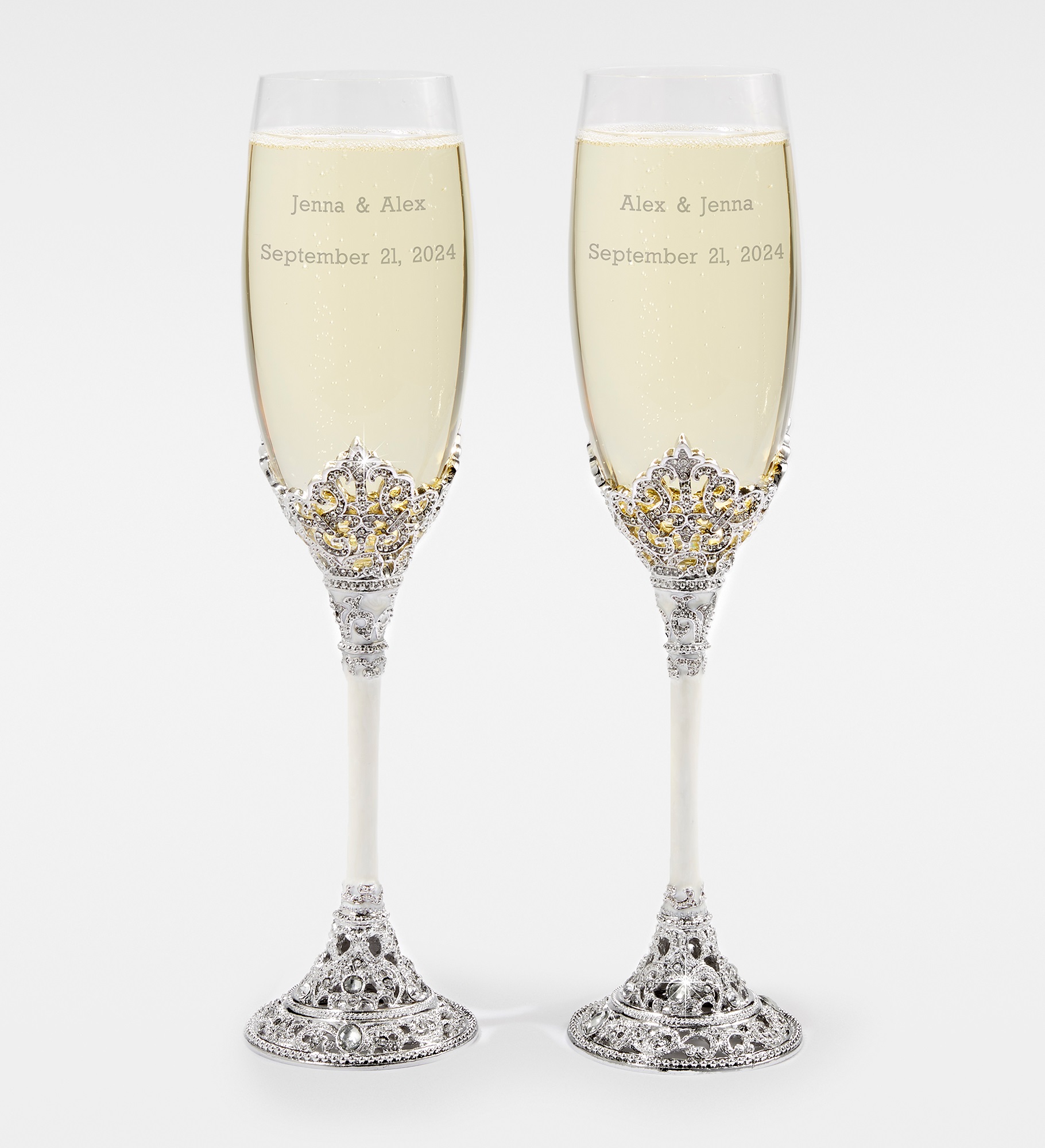 Engraved Wedding & Anniversary Cathedral Flute Set