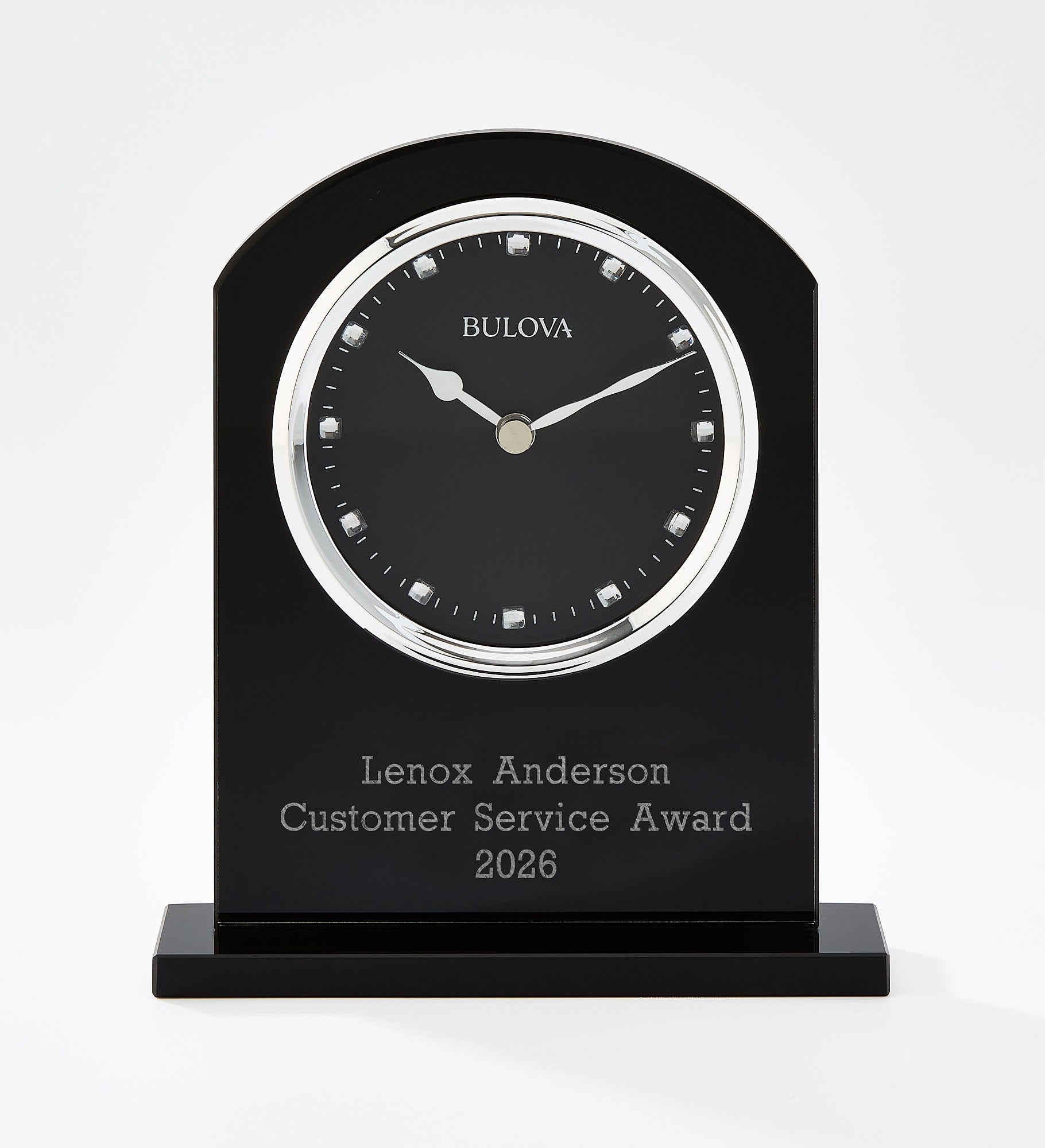 Engraved Bulova Ebony Crystal Recognition Clock