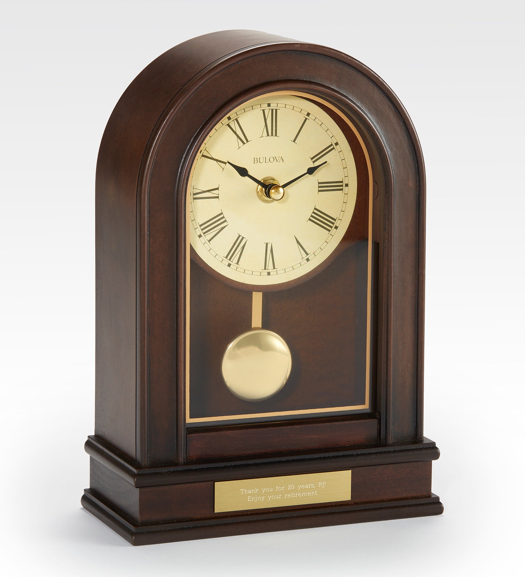 Engraved Bulova Hardwick Arch Clock