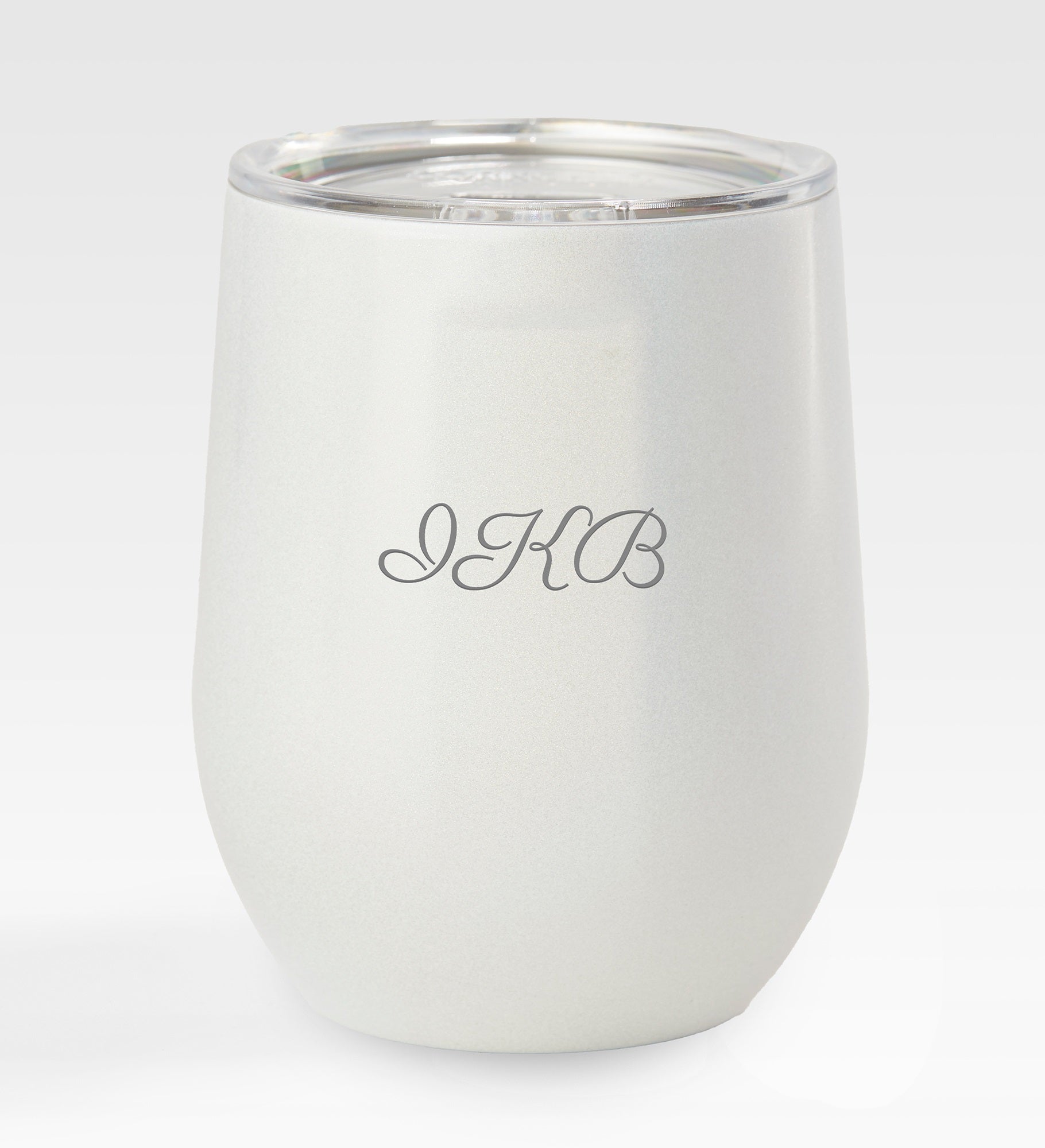 Engraved Corkcicle Monogram 12oz Stemless Tumbler in Unicorn/White Sparkle