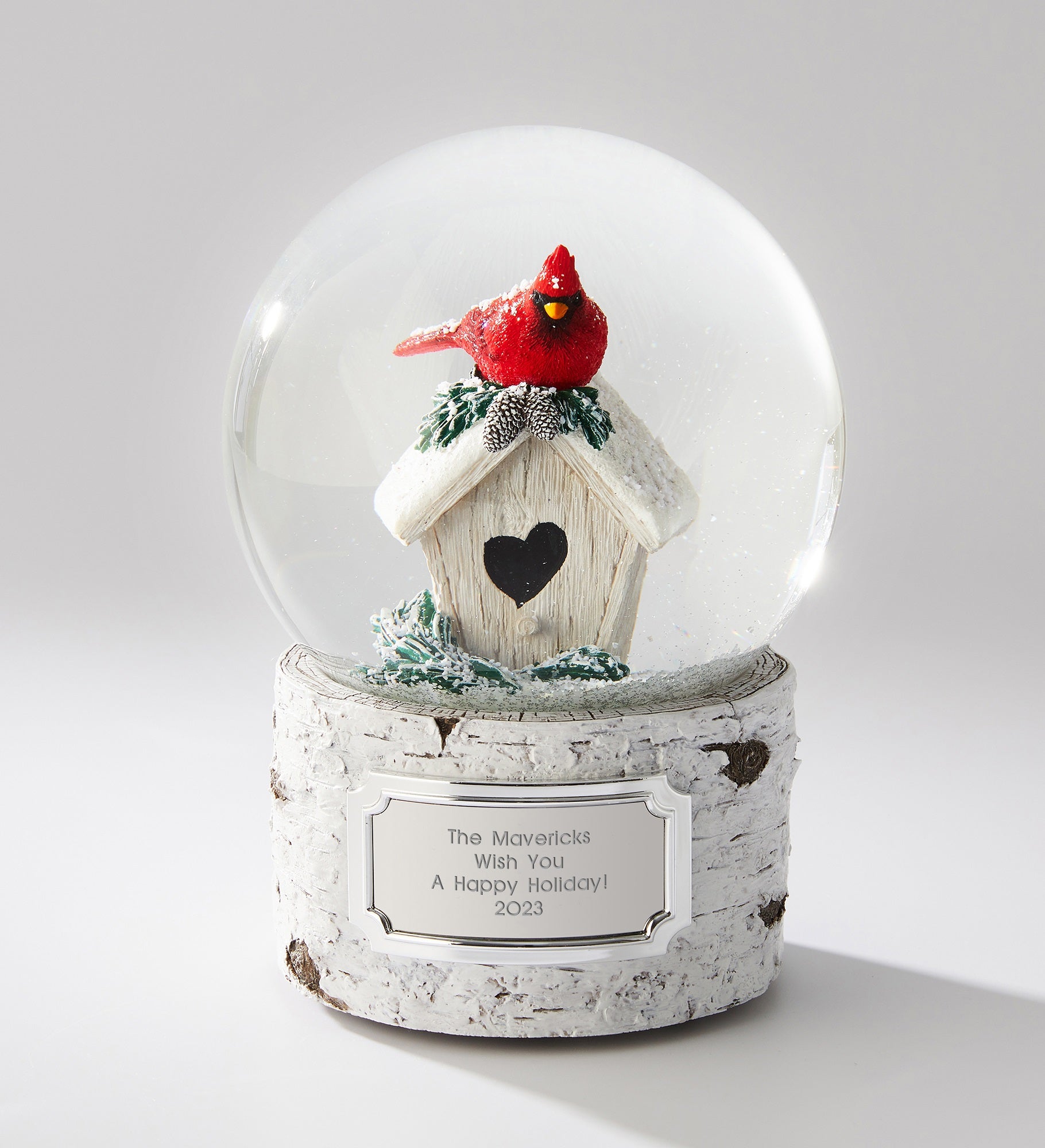 Engraved Holiday Cardinal on House Snow Globe