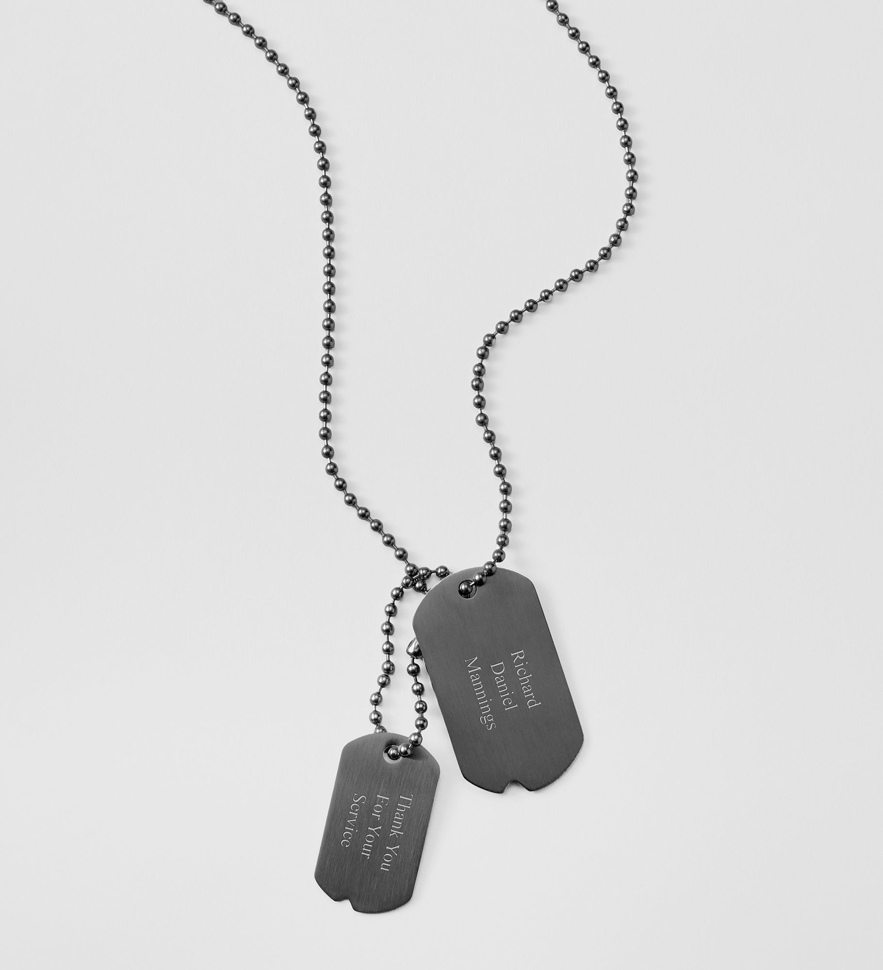 Engraved Brushed Gunmetal Double Dog Tag Necklace