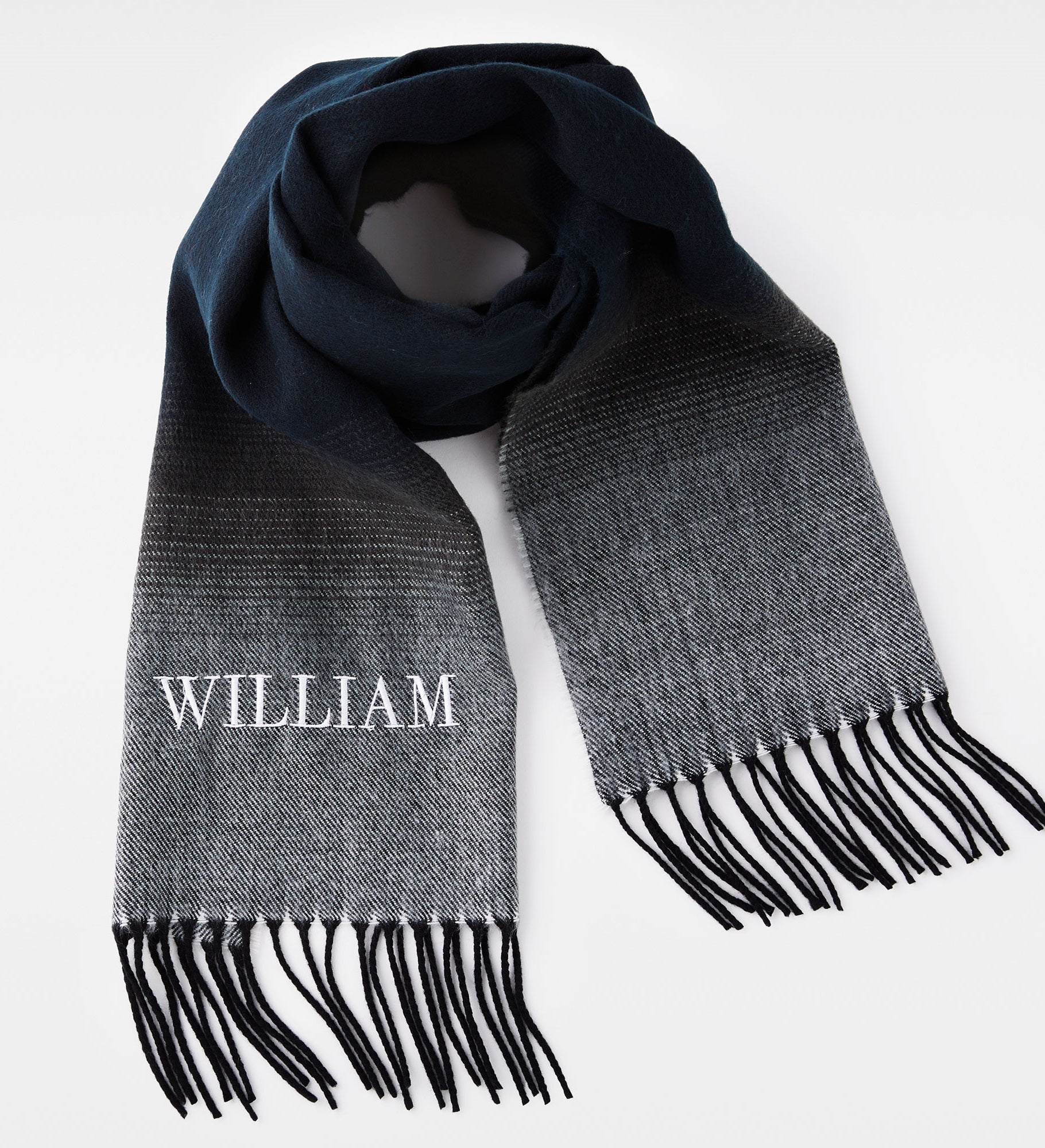 Embroidered Soft Fringe Scarf in Black Ombre