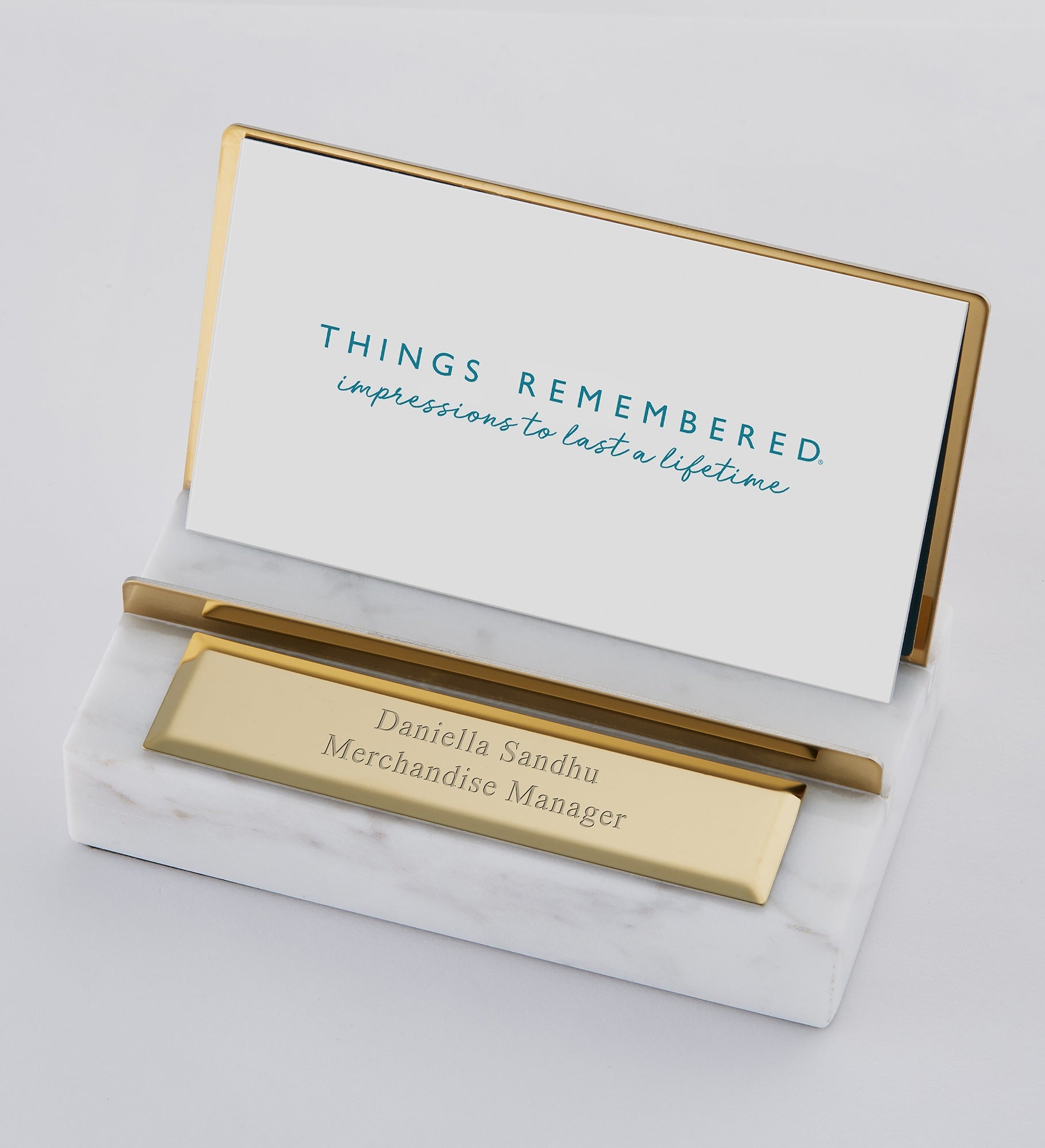 Engraved White Marble Card Holder