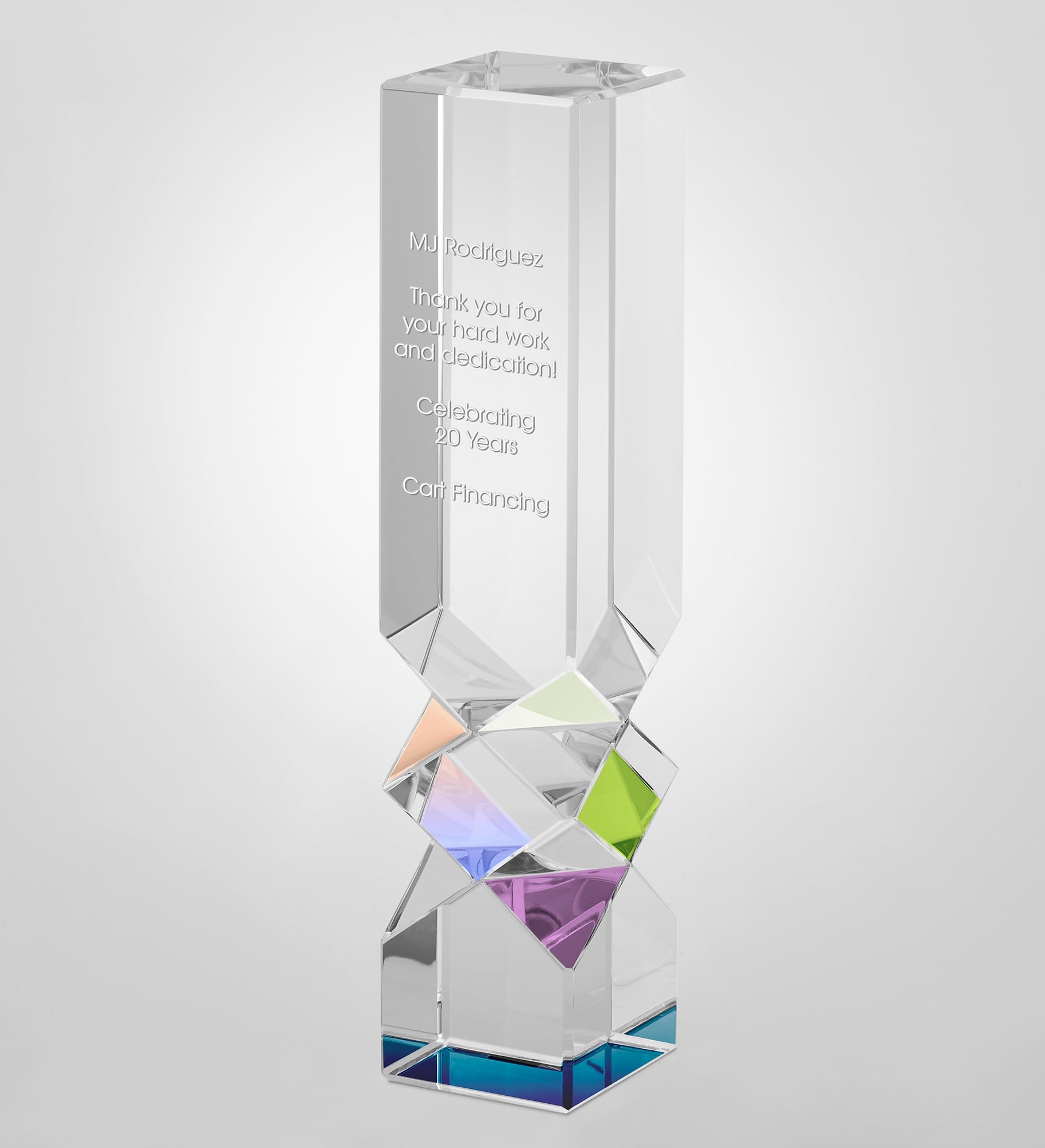 Engraved Diamond Cut Crystal Pillar Recognition Award