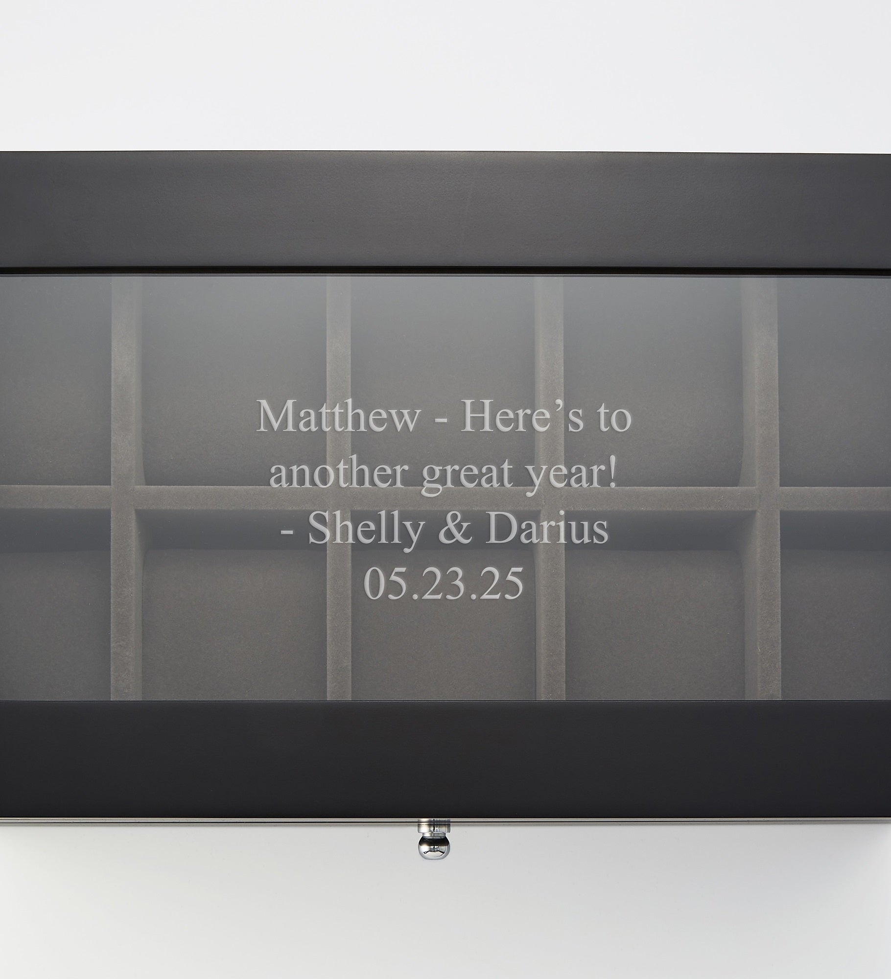 Engraved Black Wooden 10 Slot Watch Box with Drawer