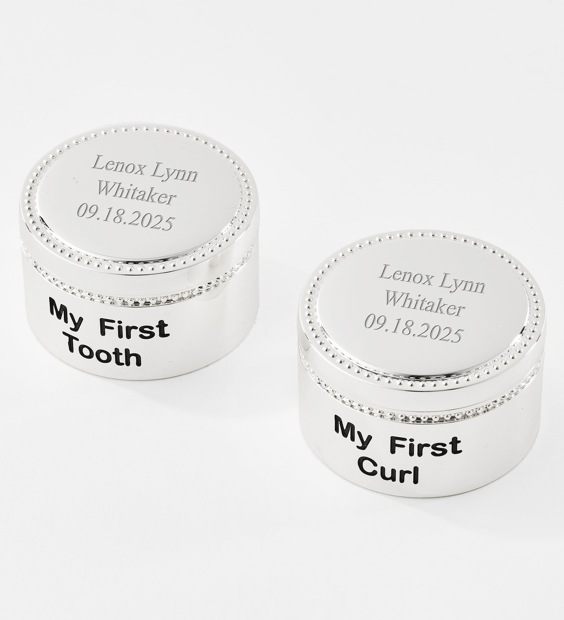Engraved Beaded Tooth and Curl Keepsake Set
