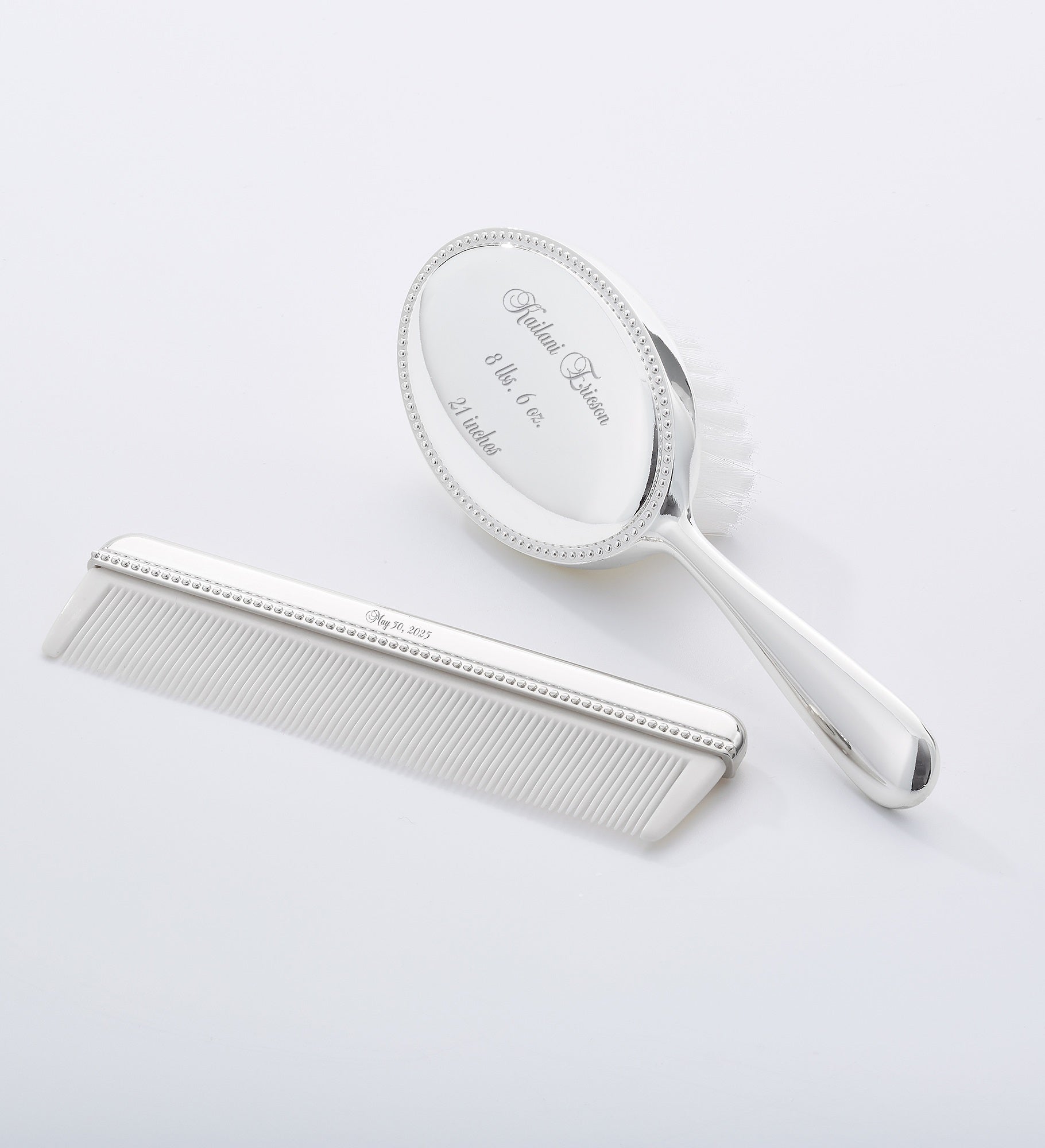 Engraved Baby Beaded Comb and Brush Set