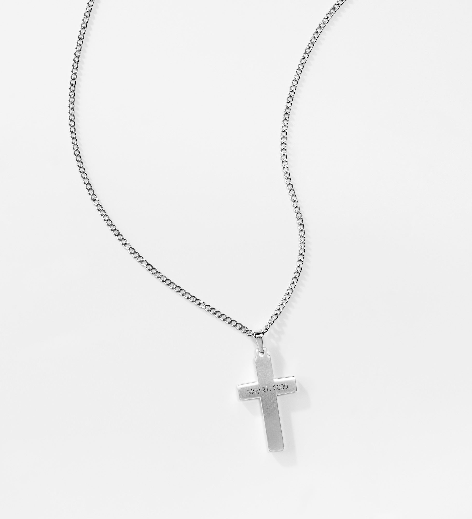 Engraved Two Tone Brushed Stainless Cross Necklace